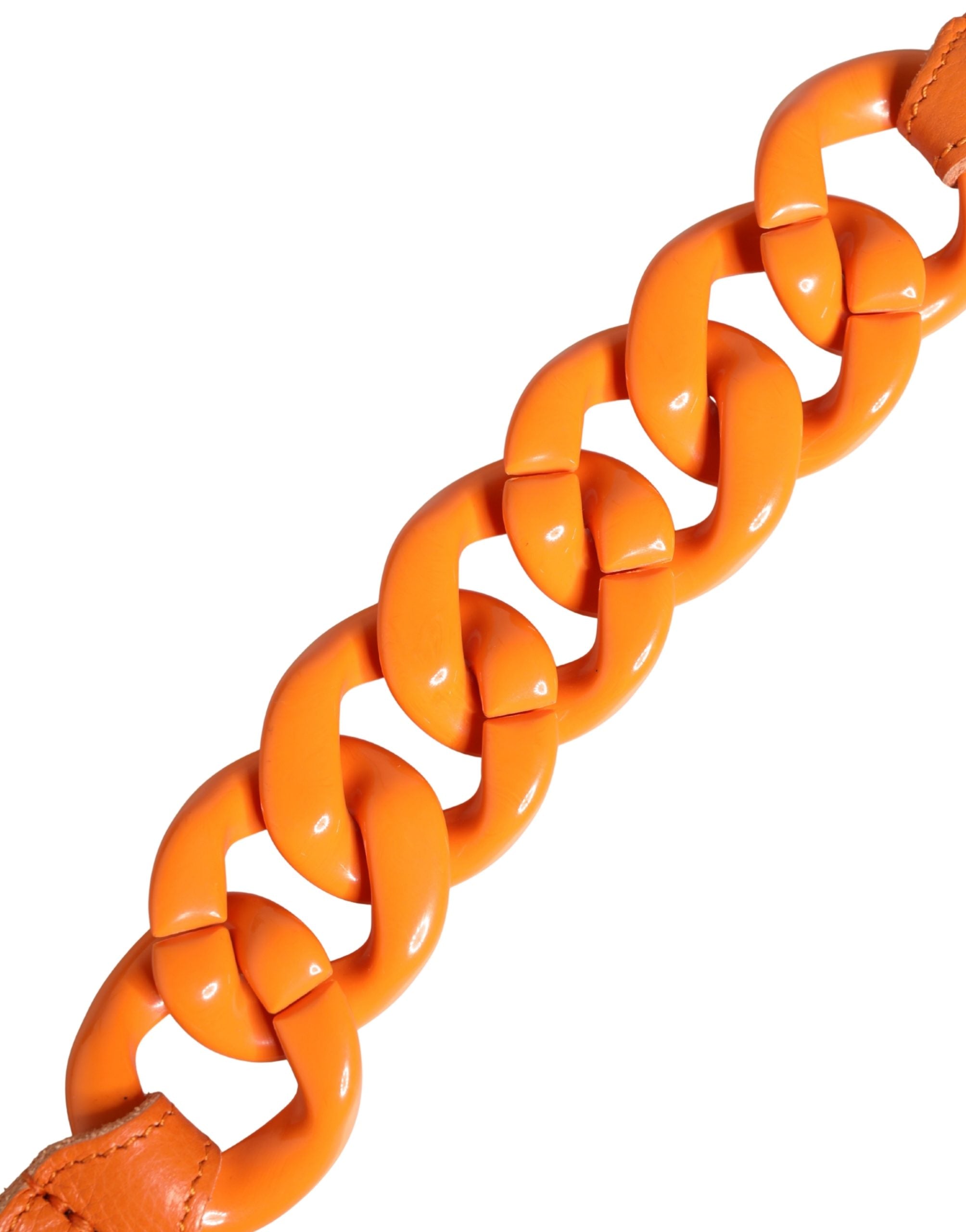 Orange Leather Chain Waist Metal Buckle Belt - ventzia