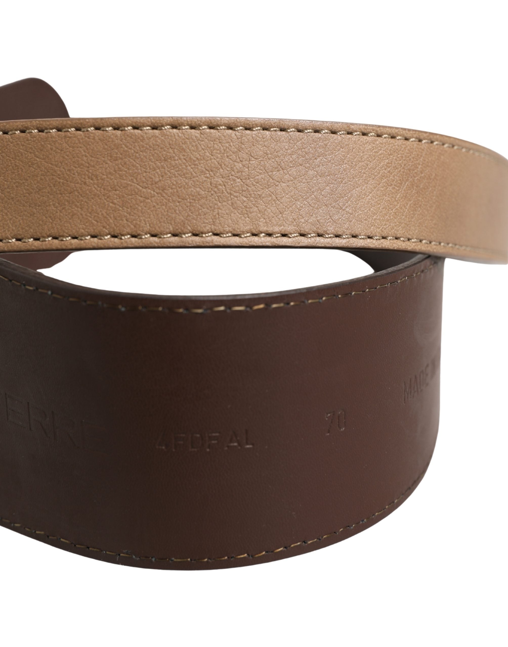 Brown Genuine Leather Logo Wide Waist Women Belt - ventzia