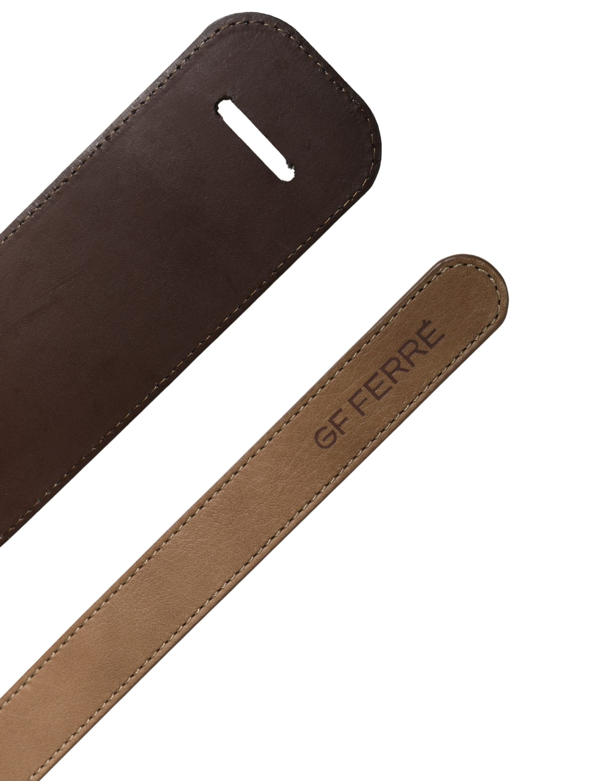 Brown Genuine Leather Logo Wide Waist Women Belt - ventzia
