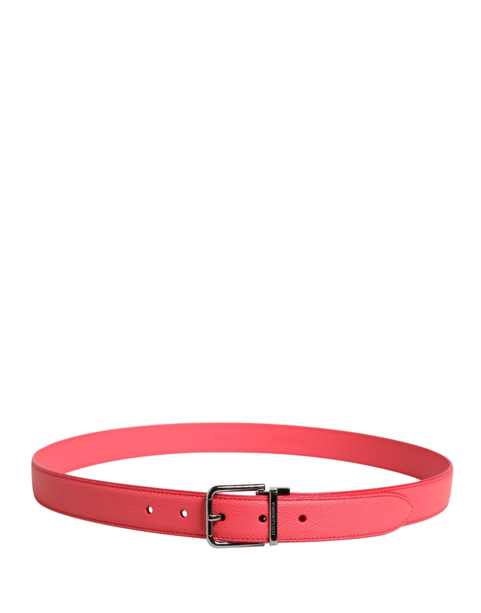 Pink Calf Leather Silver Metal Buckle Belt - ventzia