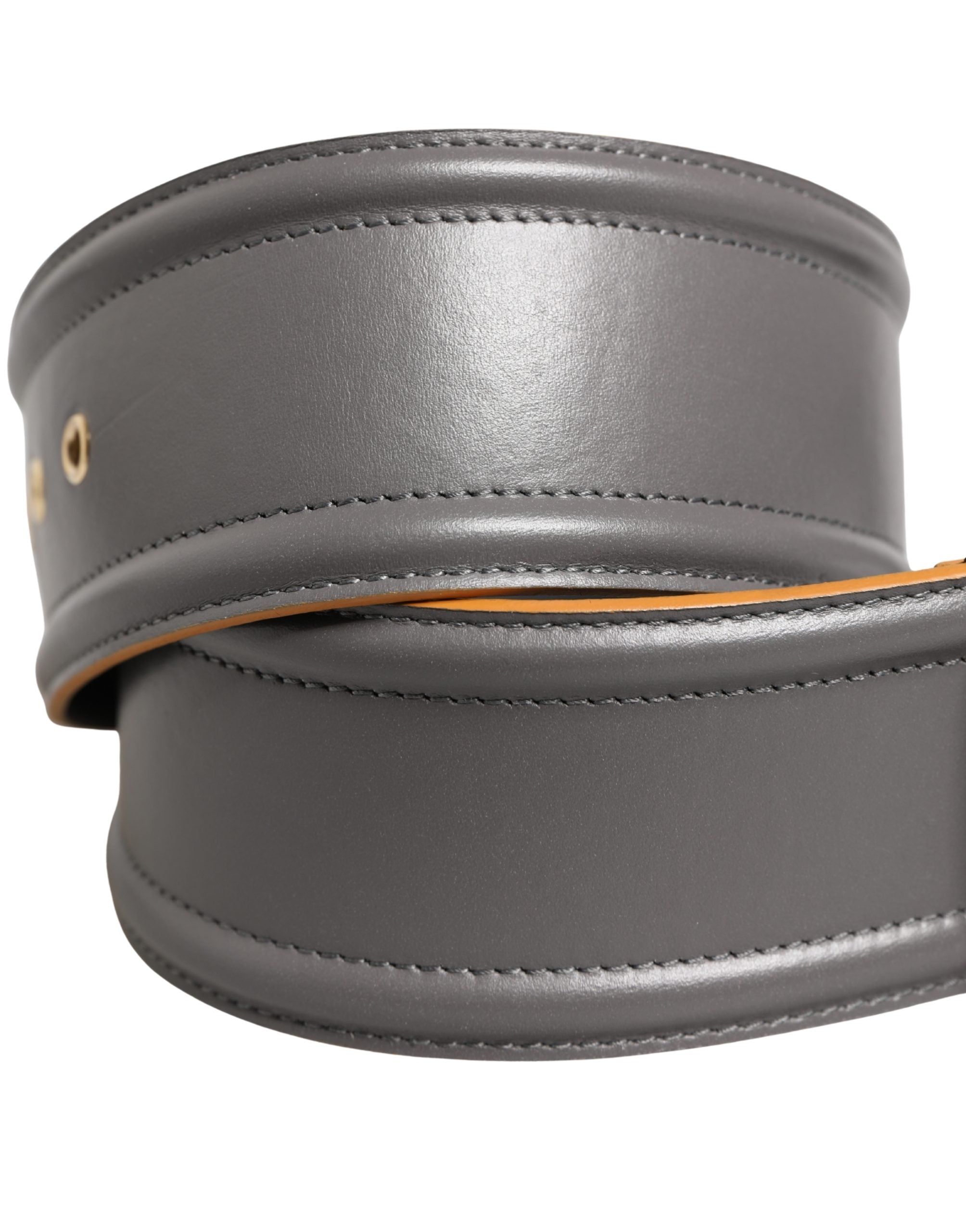 Gray Genuine Leather Square Silver Metal Buckle Belt - ventzia