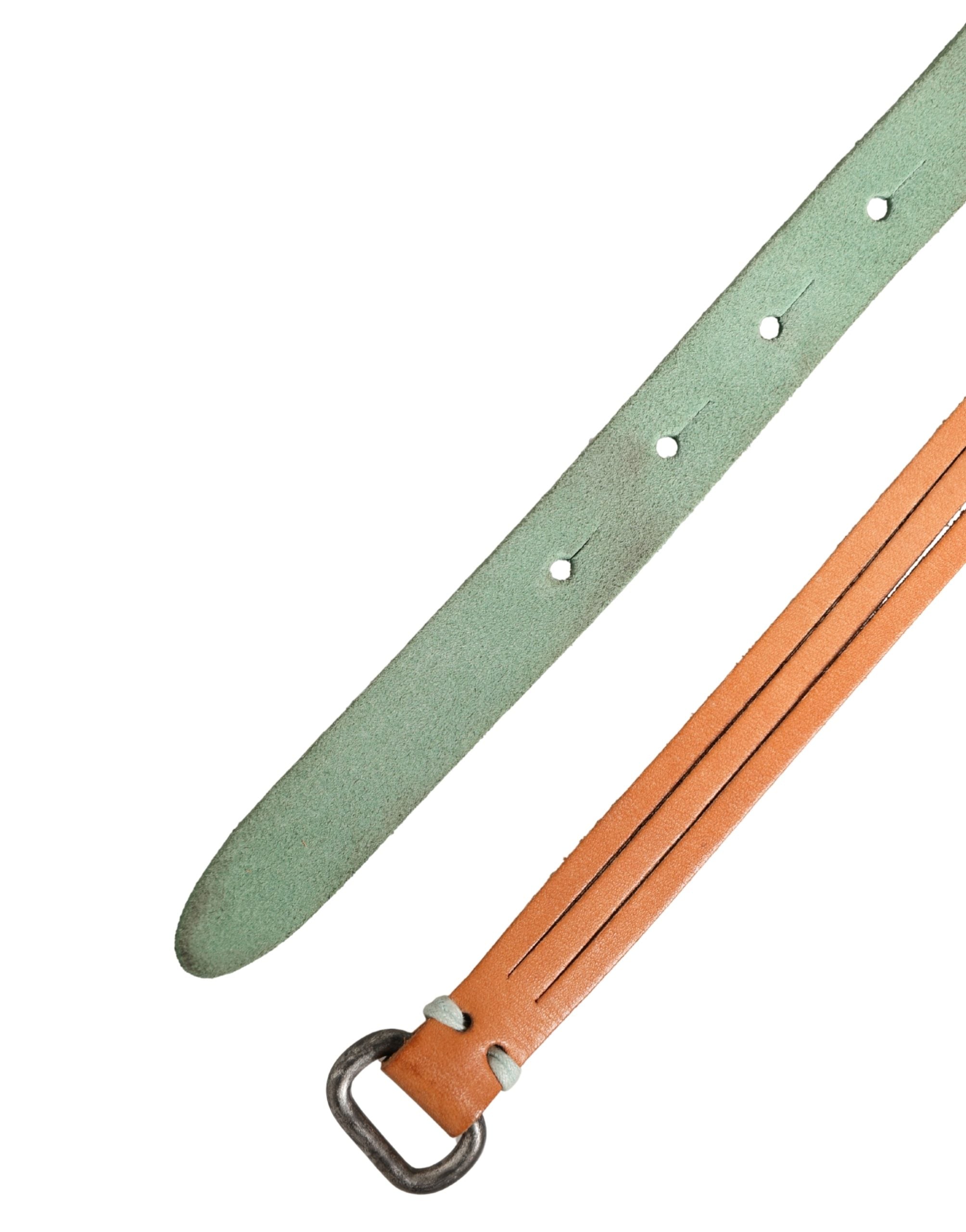 Brown Leather Silver Tone Buckle Waist Belt - ventzia