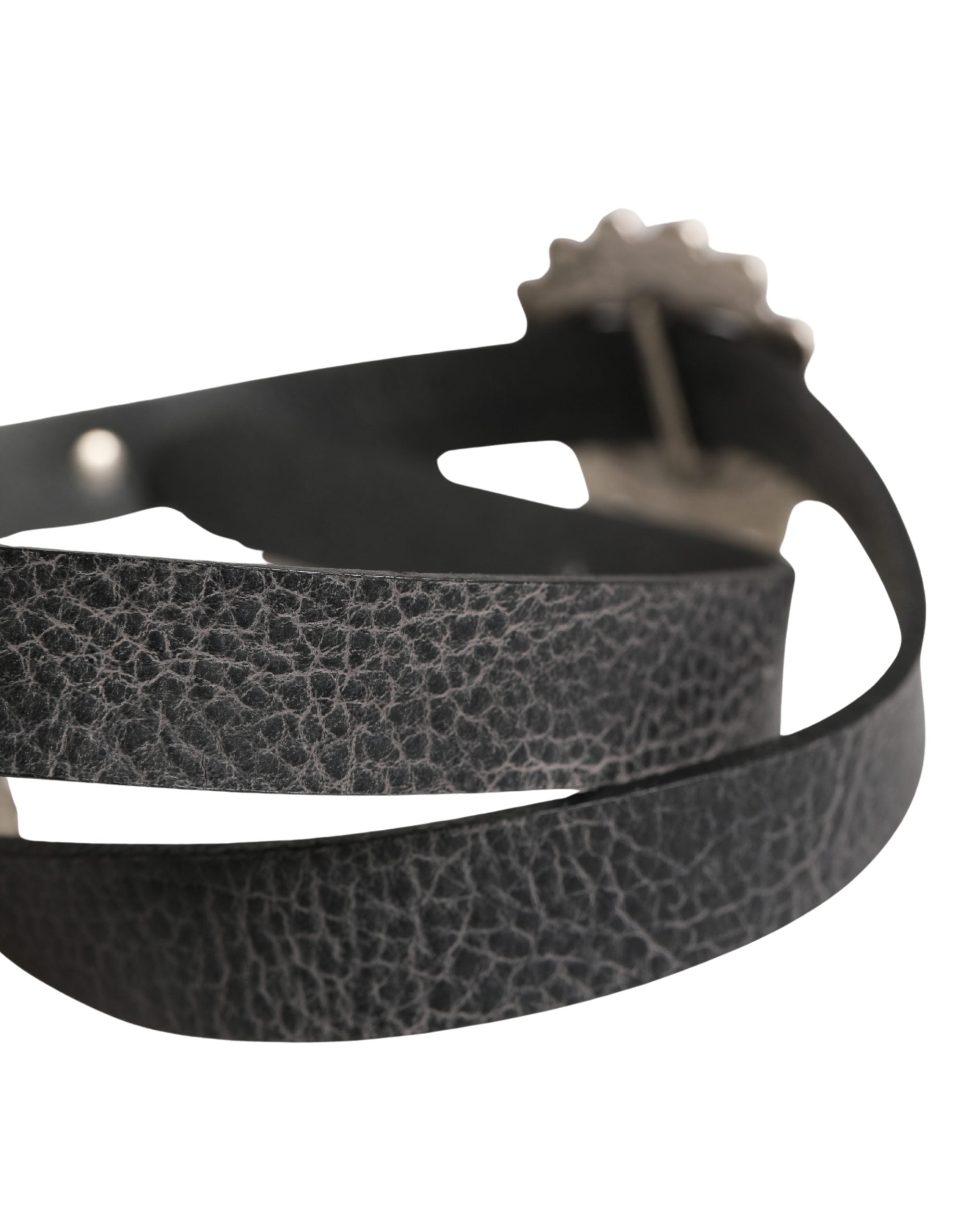 Black Turquoise Leather Embellished Oval Buckle Belt - ventzia