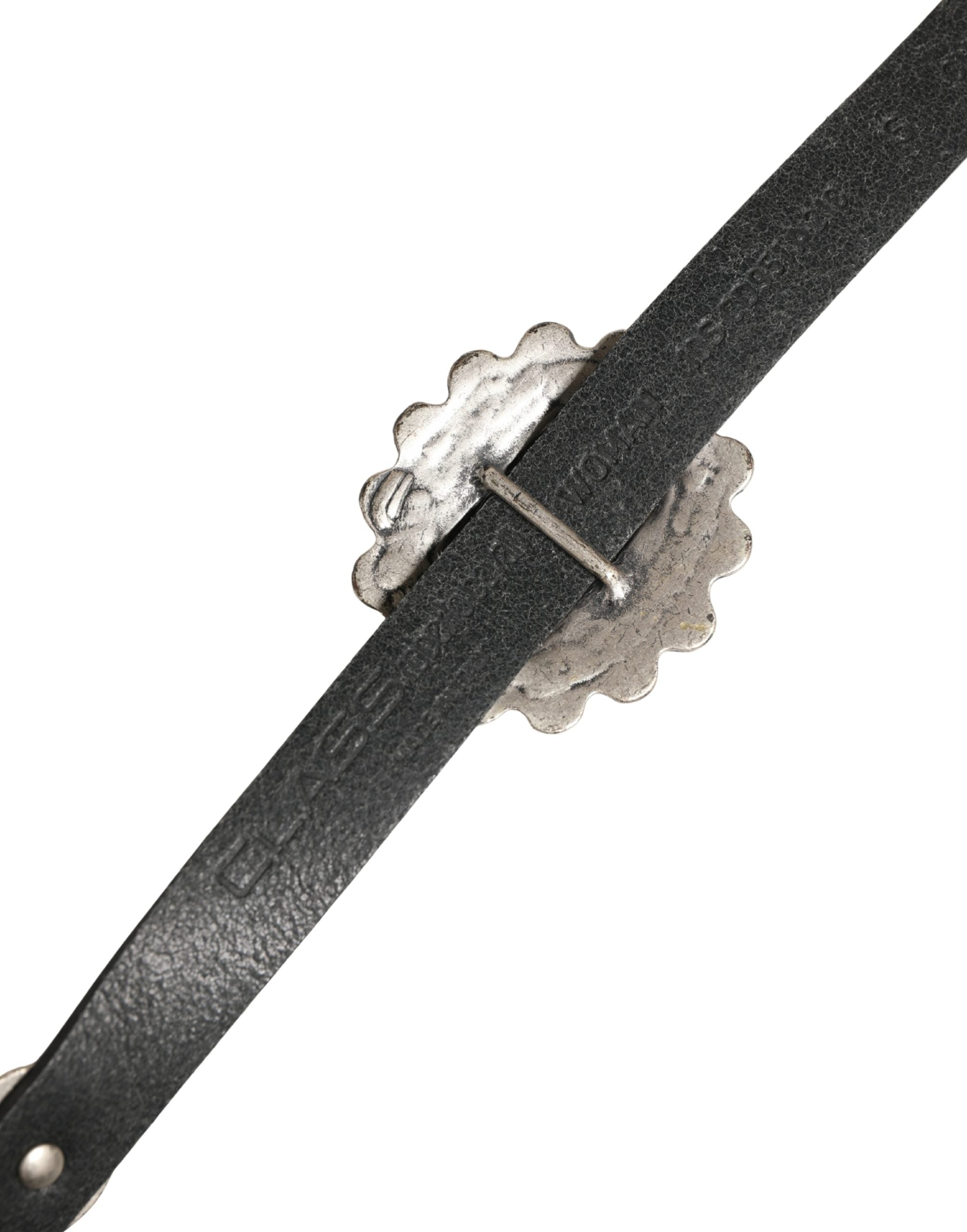 Black Turquoise Leather Embellished Oval Buckle Belt - ventzia