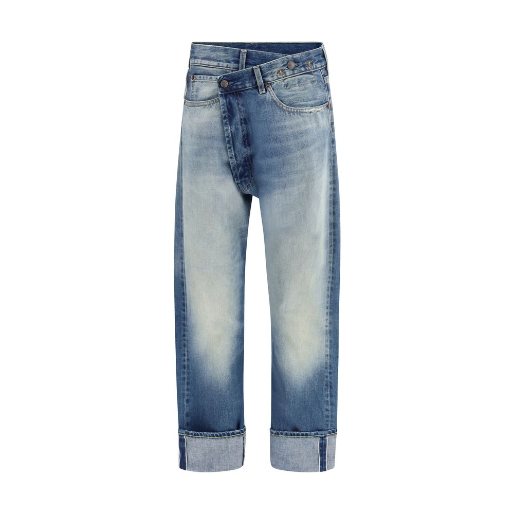 Blue Cotton Straight-Leg Jeans - ventzia