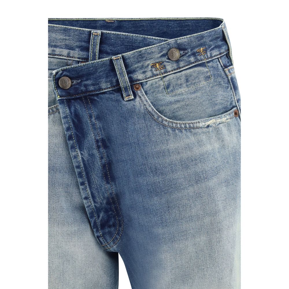 Blue Cotton Straight-Leg Jeans - ventzia
