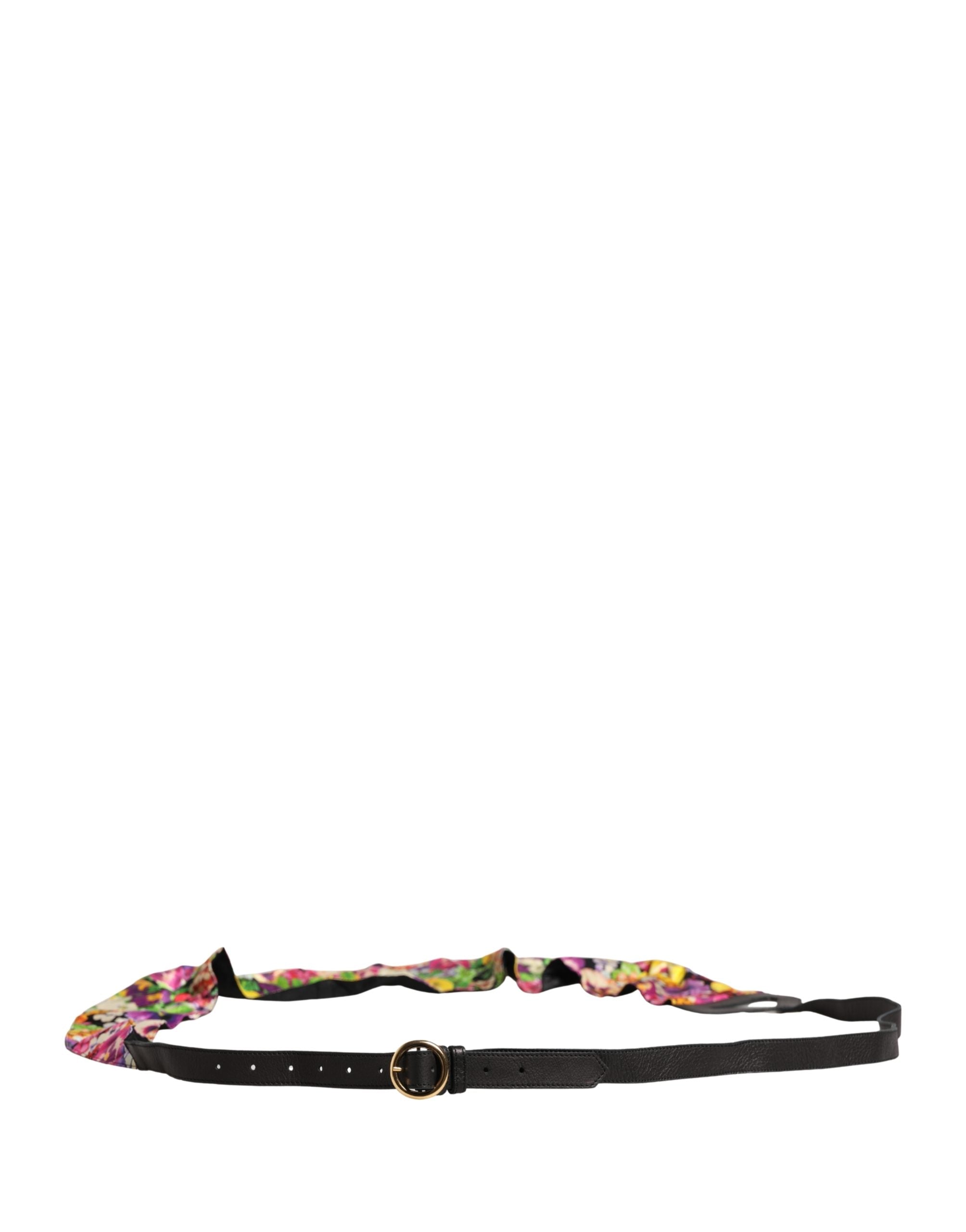 Multicolor Floral Wide Waist Gold Metal Buckle Cintura Belt - ventzia