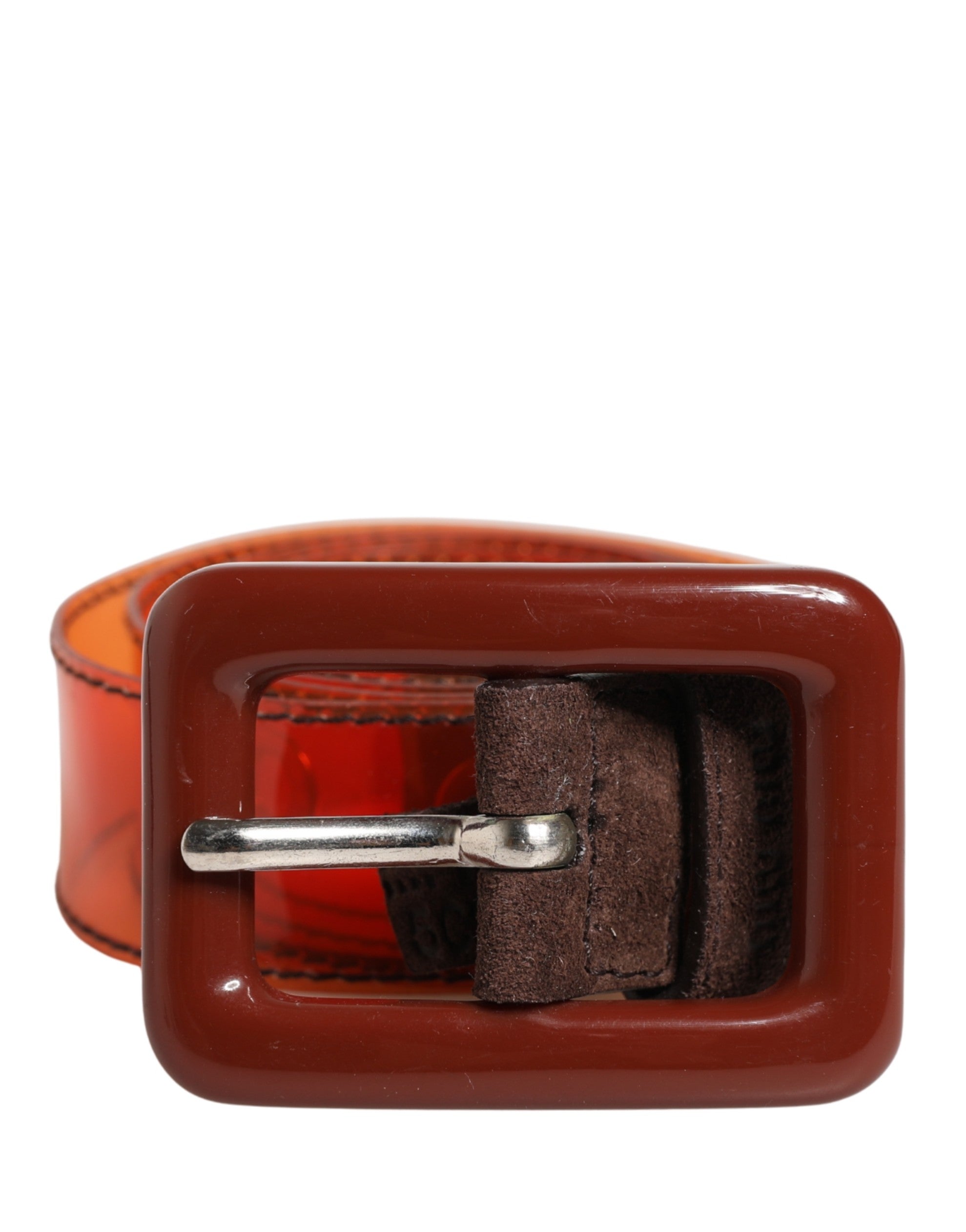 Orange PVC Waist Women Cintura Square Buckle Belt - ventzia