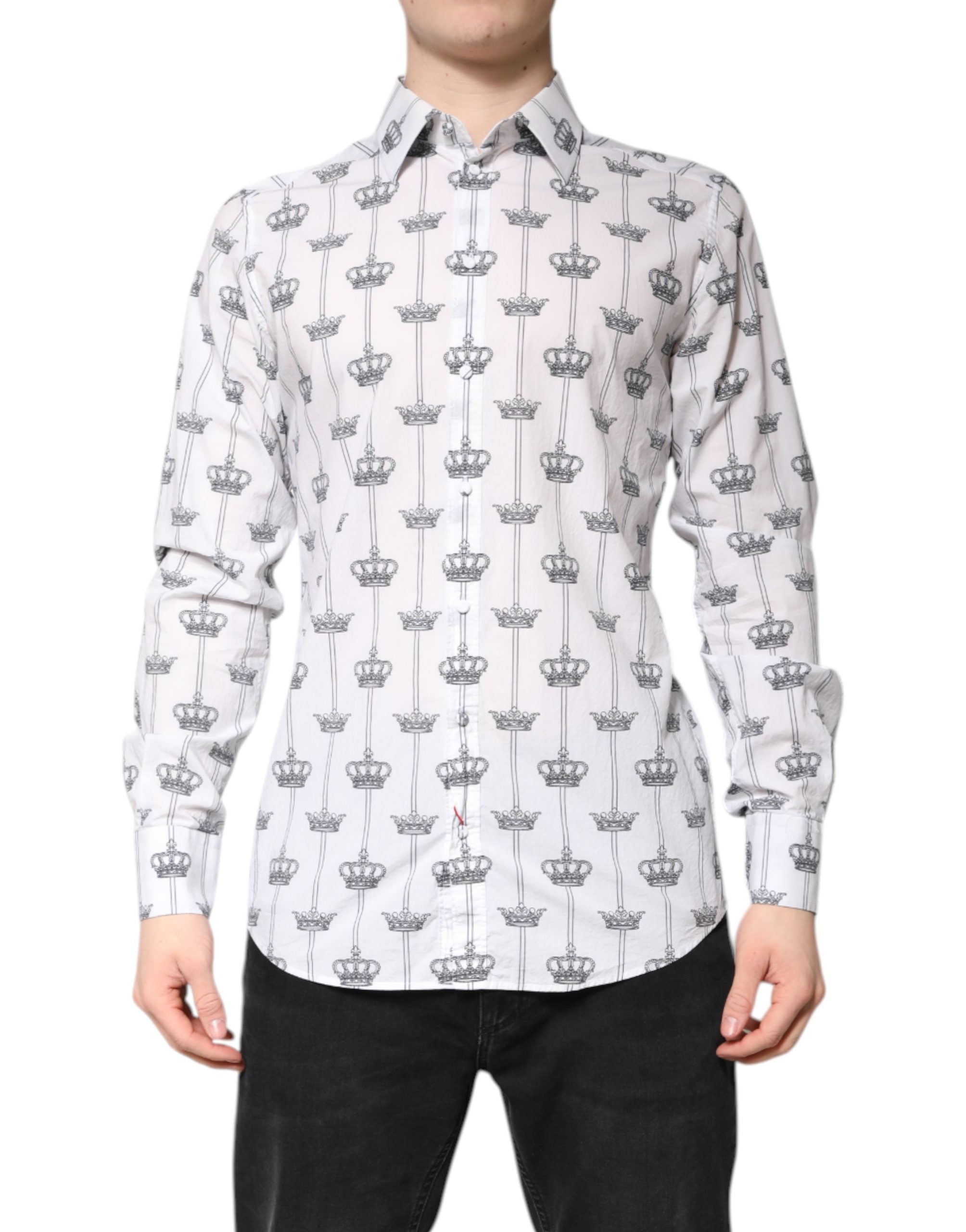 White GOLD Crown Cotton Dress Formal Shirt - ventzia