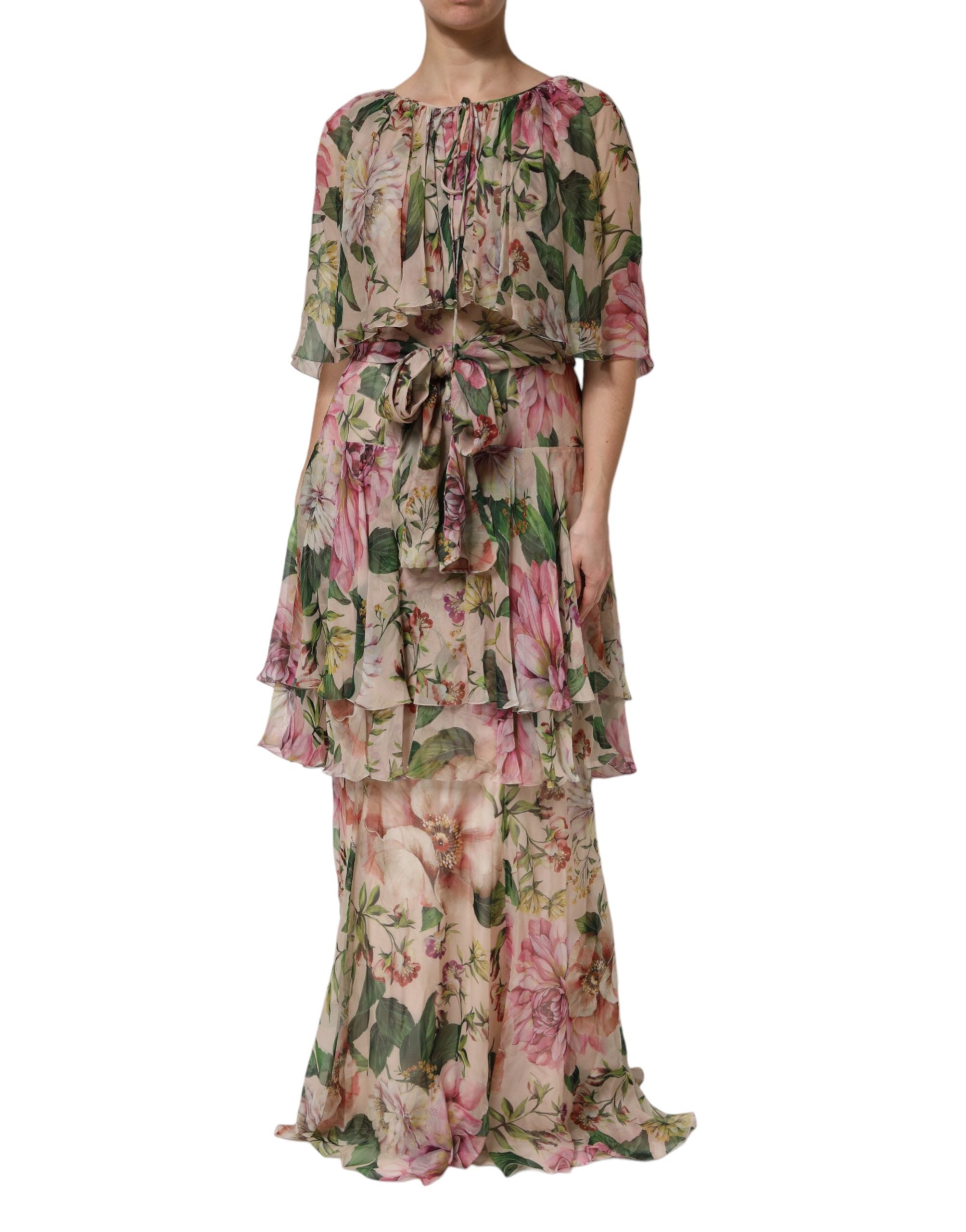 Multicolor Floral Silk Layered Maxi Dress - ventzia