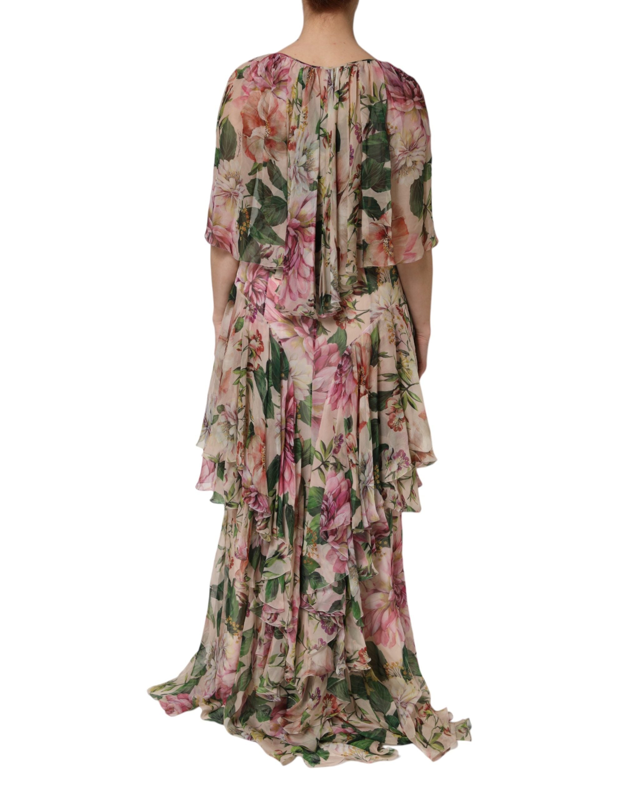 Multicolor Floral Silk Layered Maxi Dress - ventzia