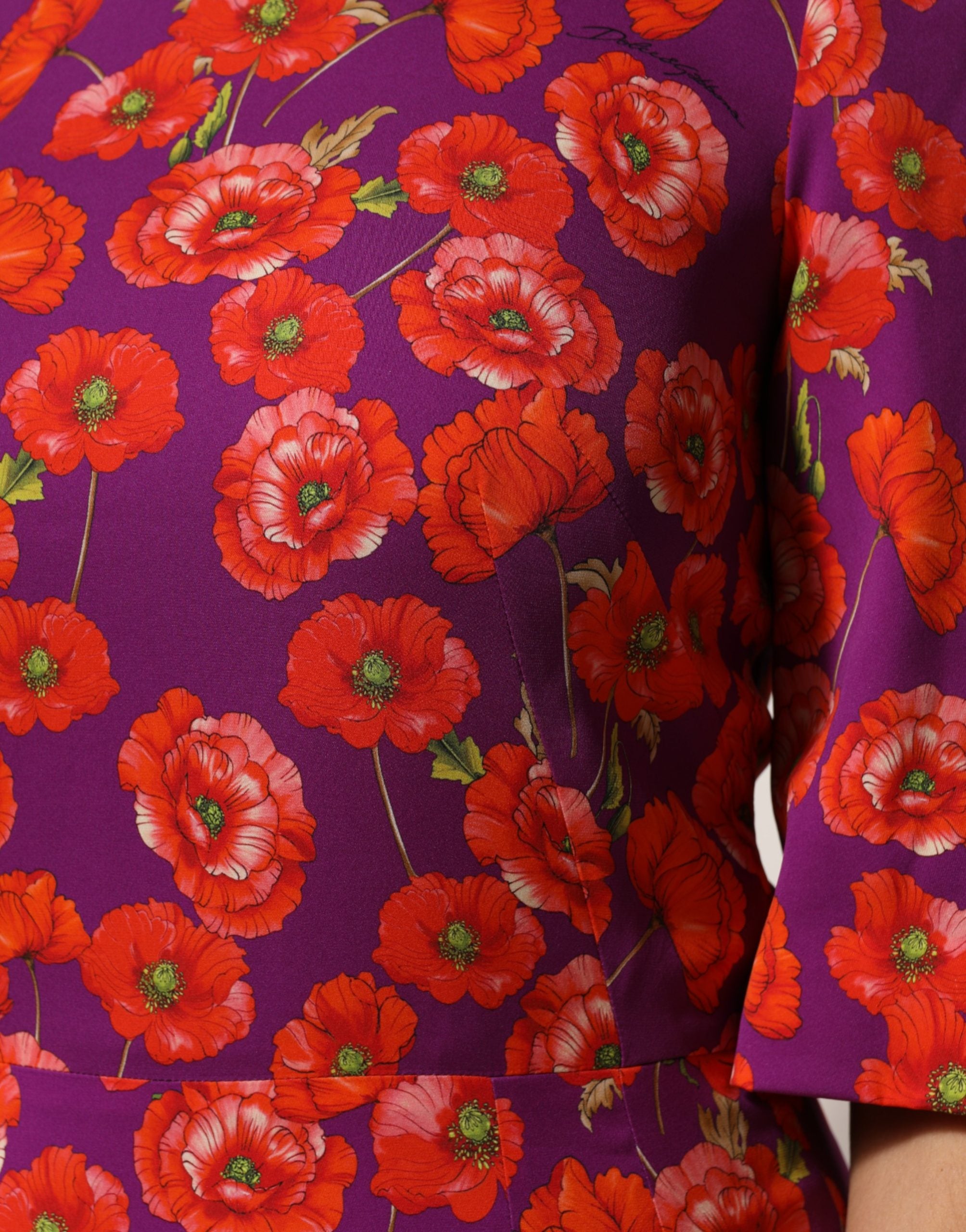 Purple Silk Floral Print Midi Sheath Dress - ventzia