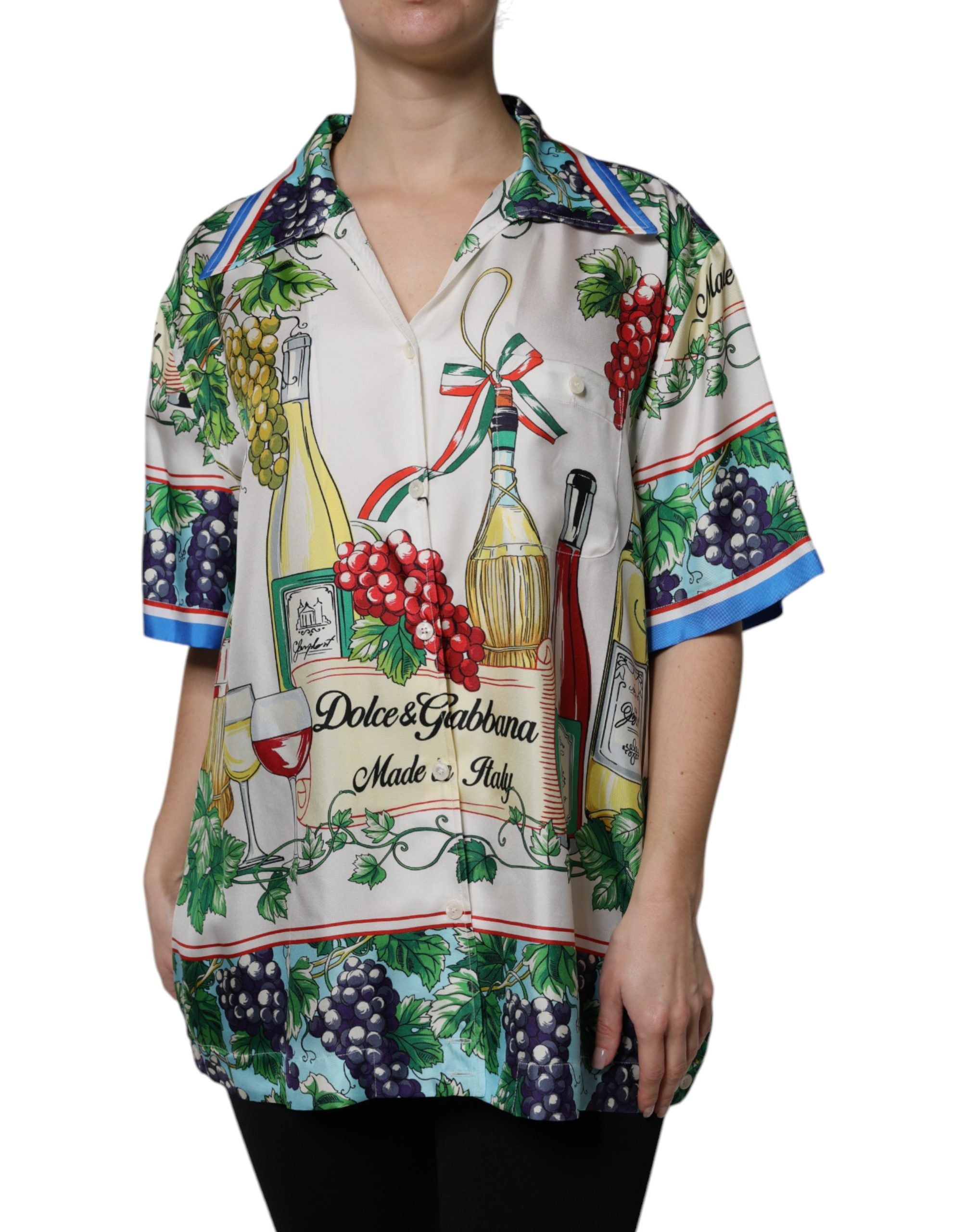 Multicolor Short Sleeve Silk Food Shirt Top - ventzia