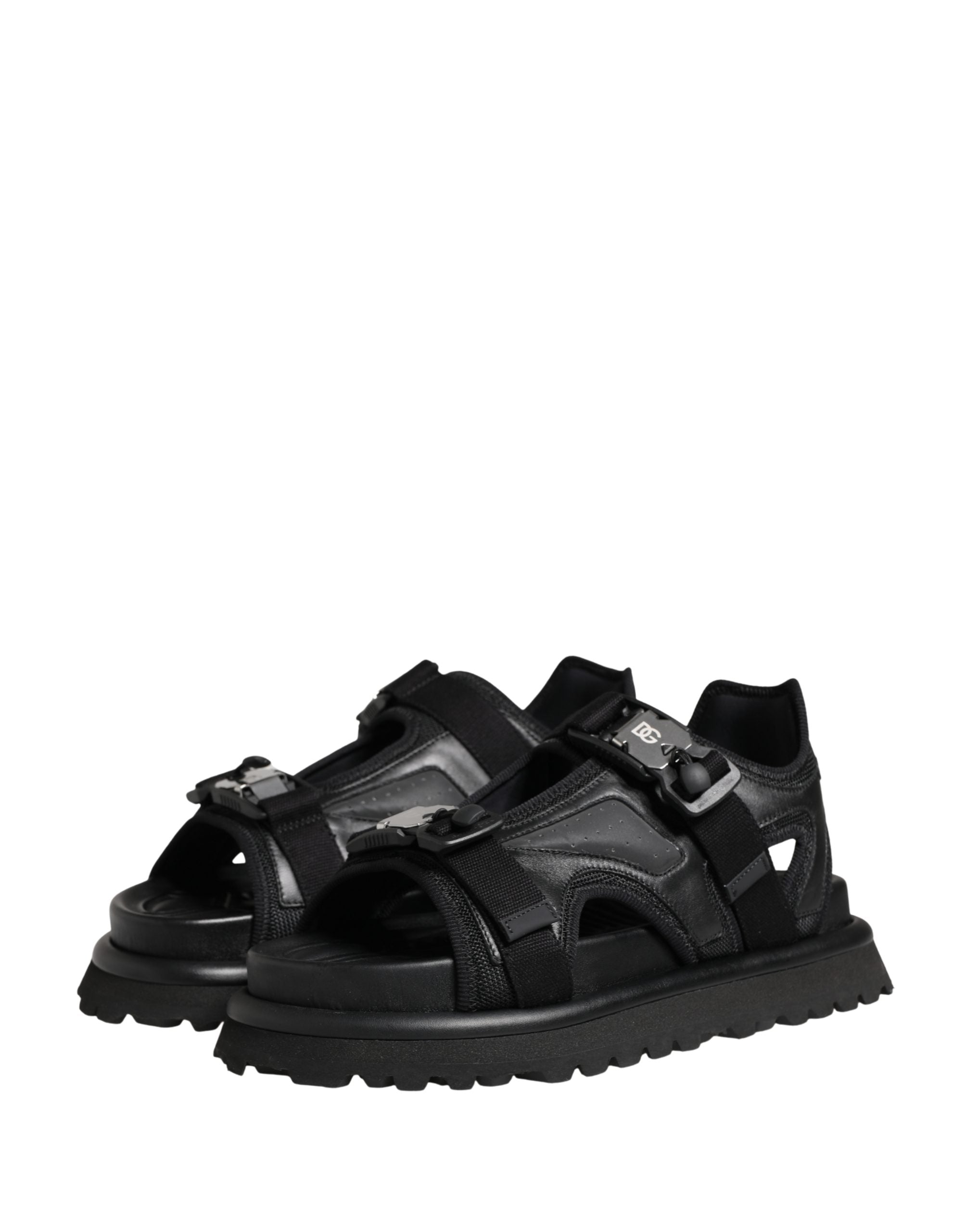 Black Logo Detailed Men Chunky Sandals Shoes - ventzia