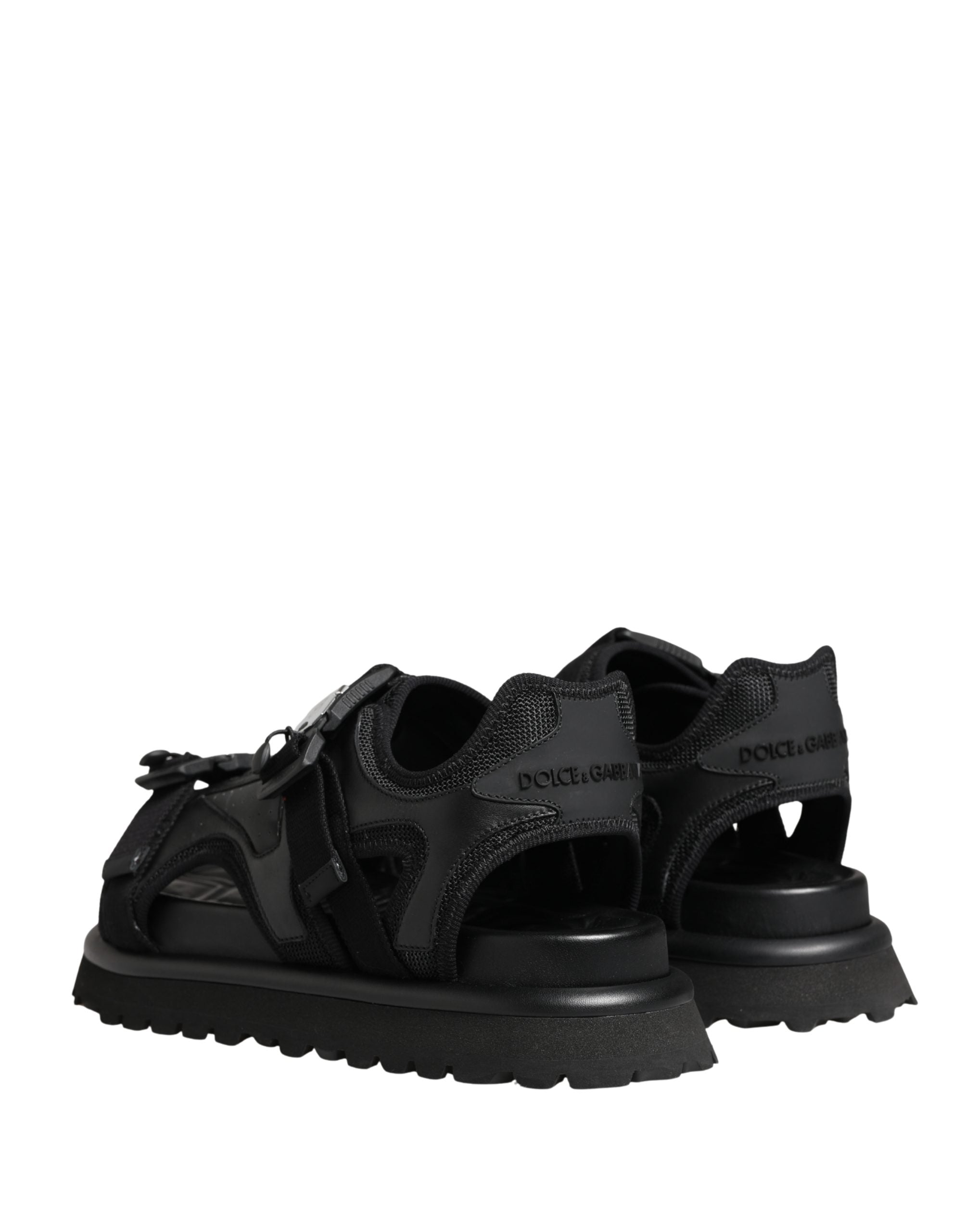 Black Logo Detailed Men Chunky Sandals Shoes - ventzia