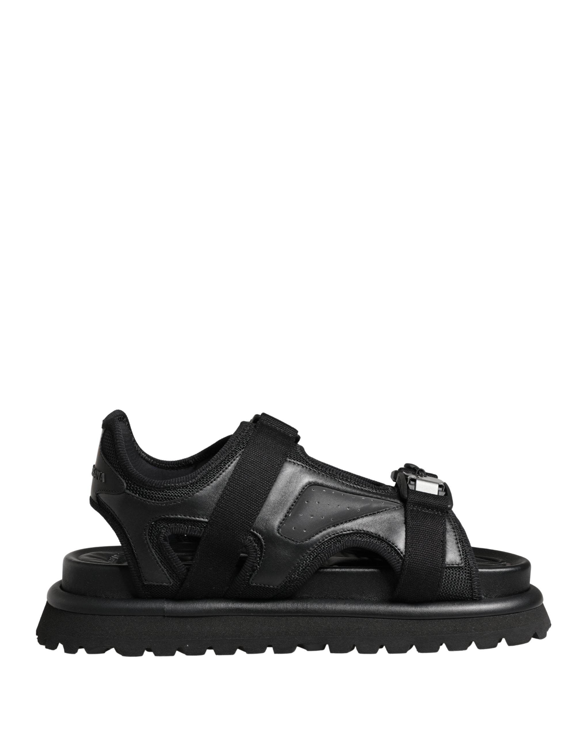Black Logo Detailed Men Chunky Sandals Shoes - ventzia