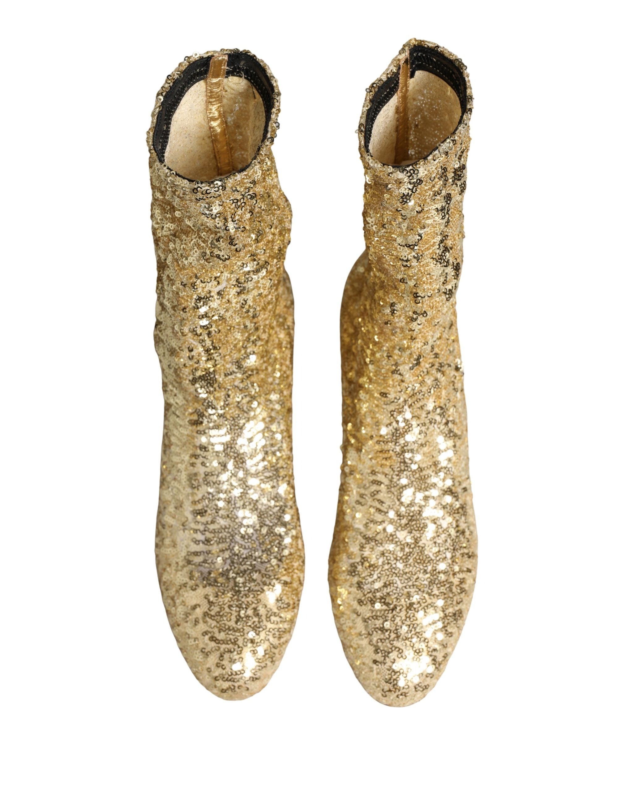 Gold Sequined Short Boots Stretch Shoes - ventzia