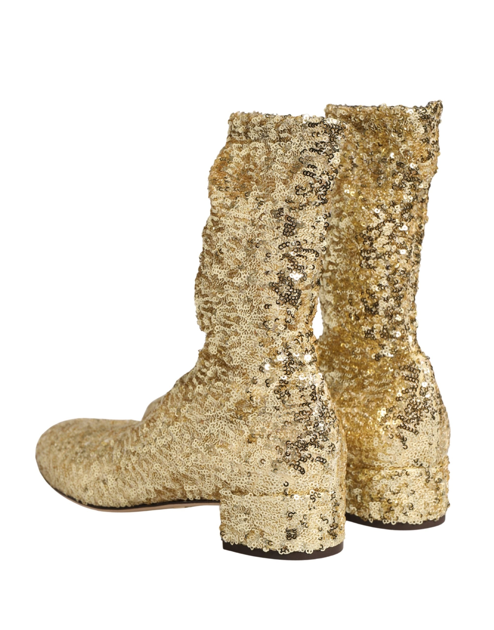 Gold Sequined Short Boots Stretch Shoes - ventzia