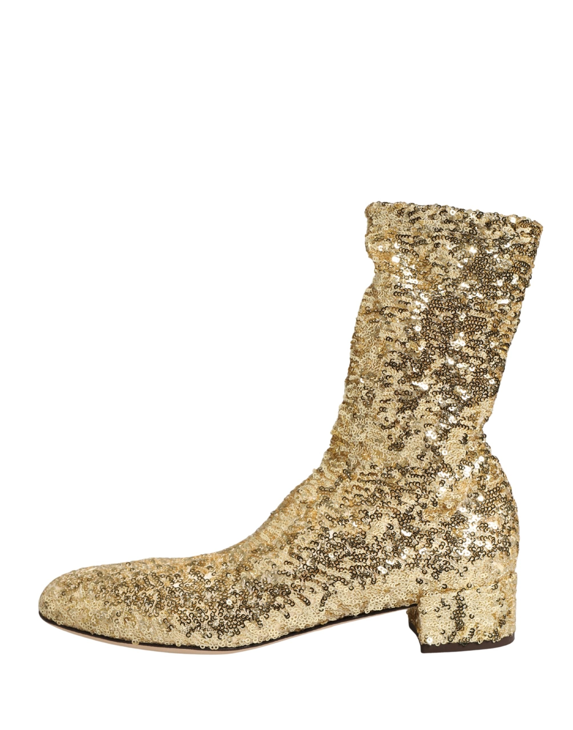 Gold Sequined Short Boots Stretch Shoes - ventzia