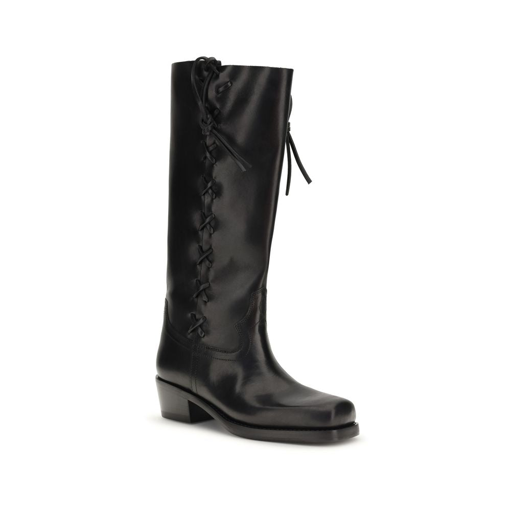 Black Calf Leather Bos Taurus Lace-Up Boots - ventzia