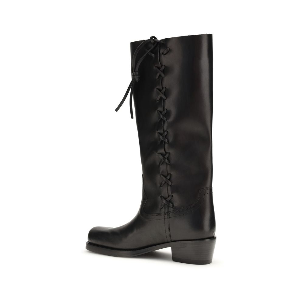 Black Calf Leather Bos Taurus Lace-Up Boots - ventzia