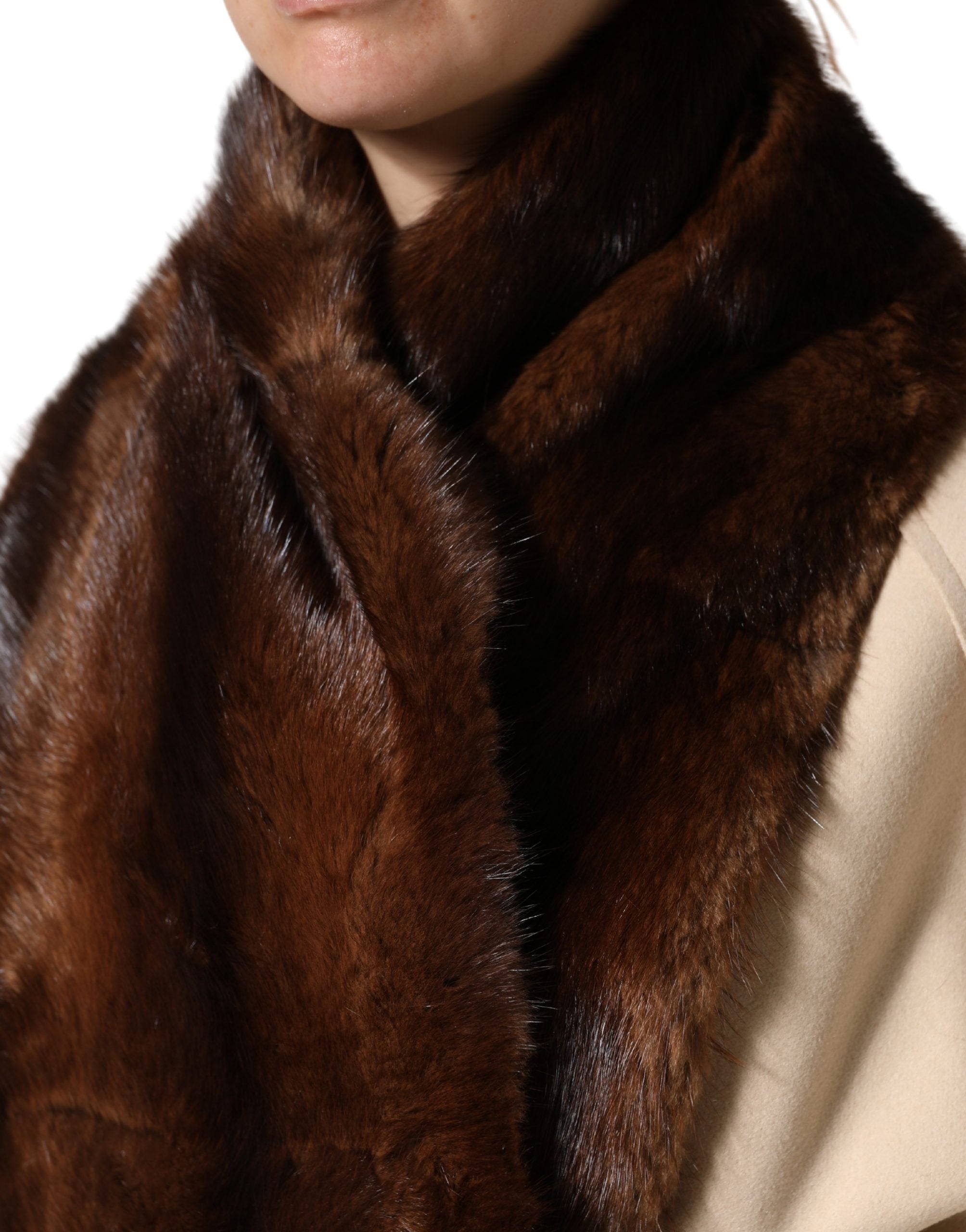 Black Brown Stripe Fur Shawl Wrap Scarf - ventzia