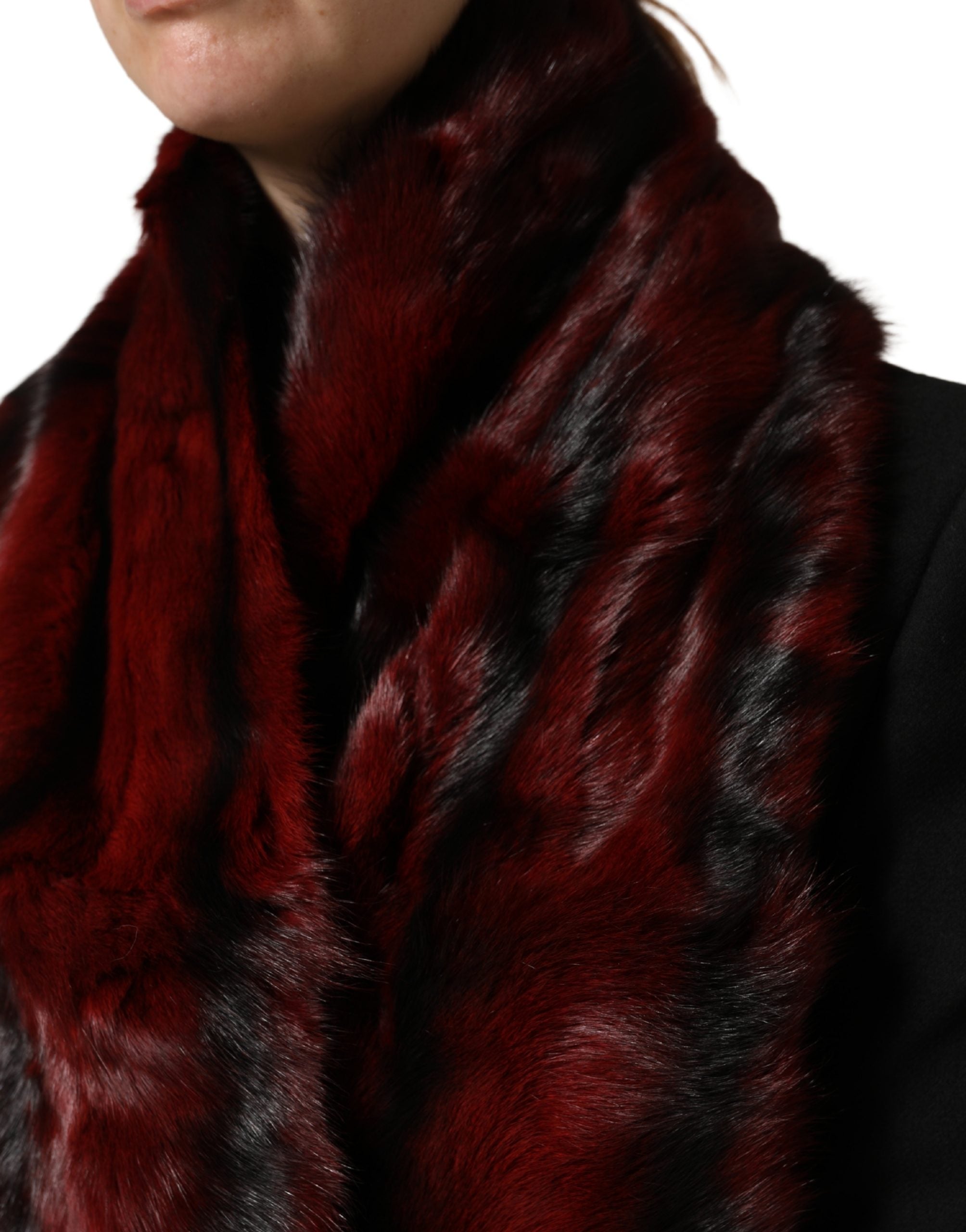 Black Red Stripe Fur Shawl Neck Wrap Scarf - ventzia