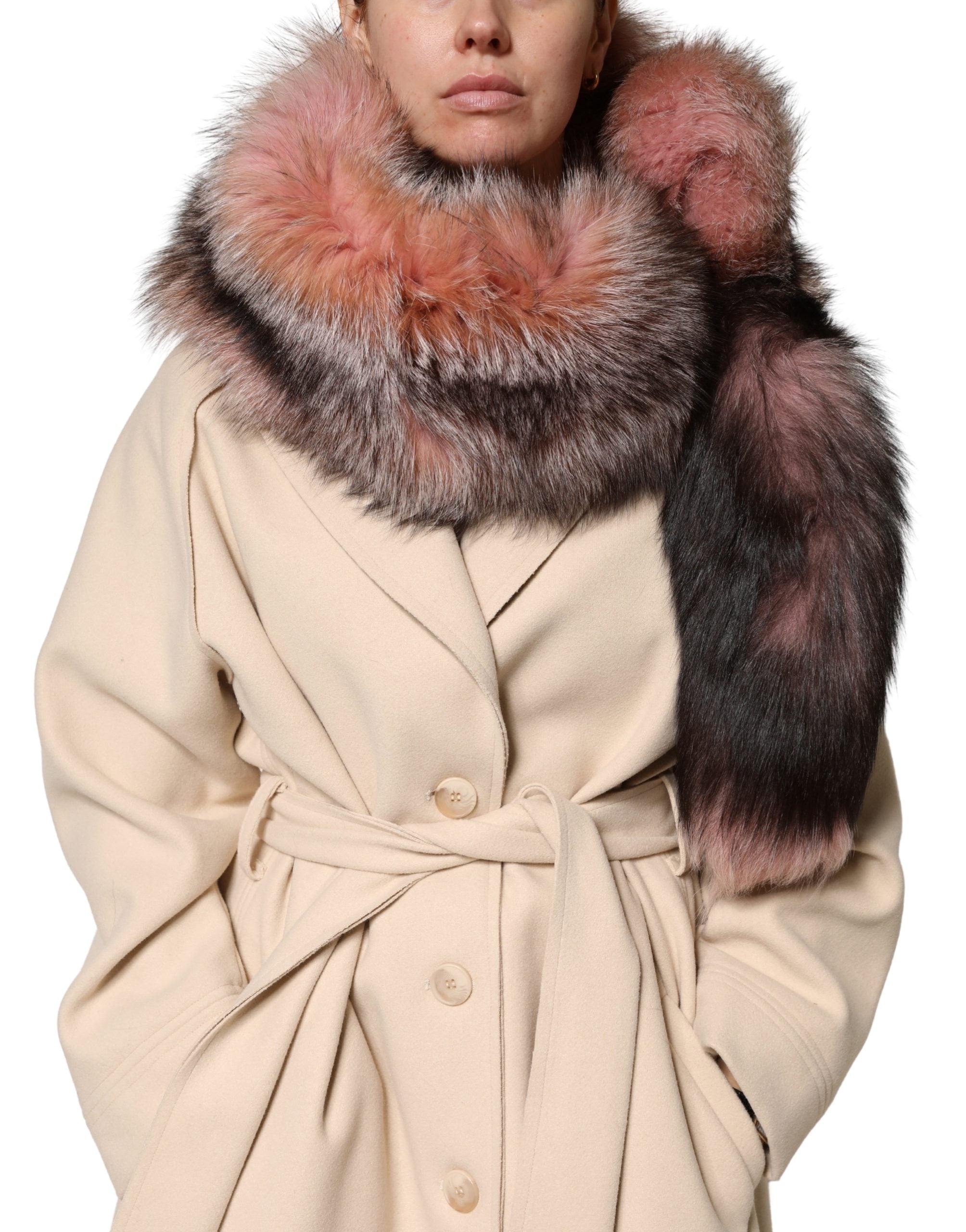 Pink Frost Fox Fur Neck Warmer Winter Scarf - ventzia