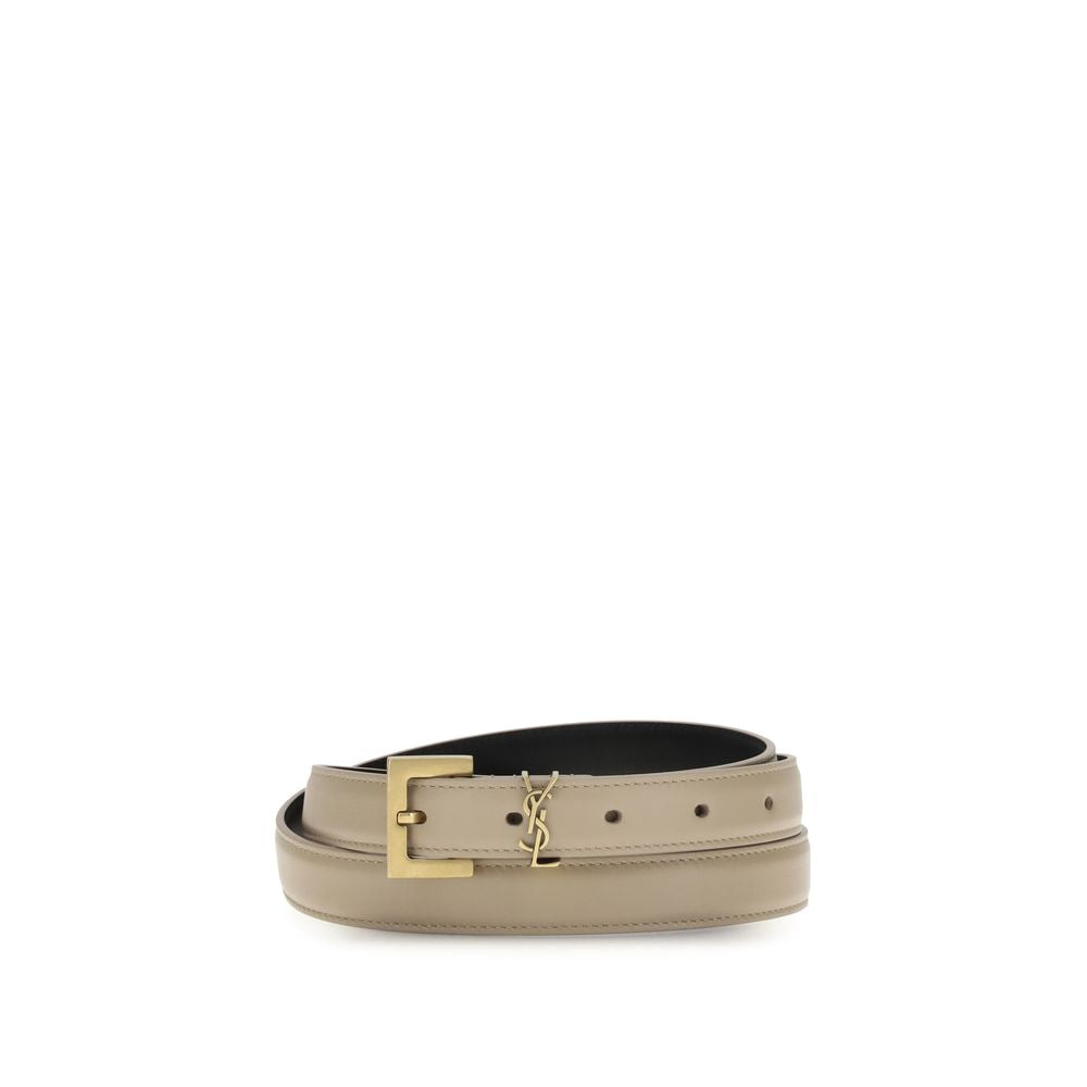 Beige Calf Leather Bos Taurus Thin Belt - ventzia