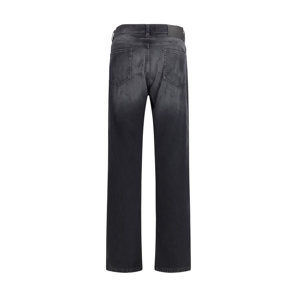 Black Cotton Straight-Leg Jeans - ventzia