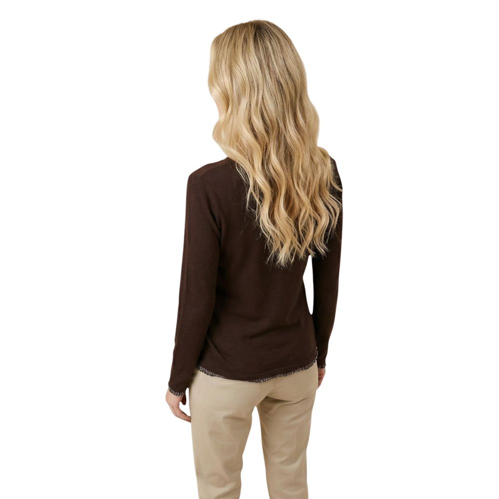Brown Cotton Long Sleeve T-Shirt - ventzia