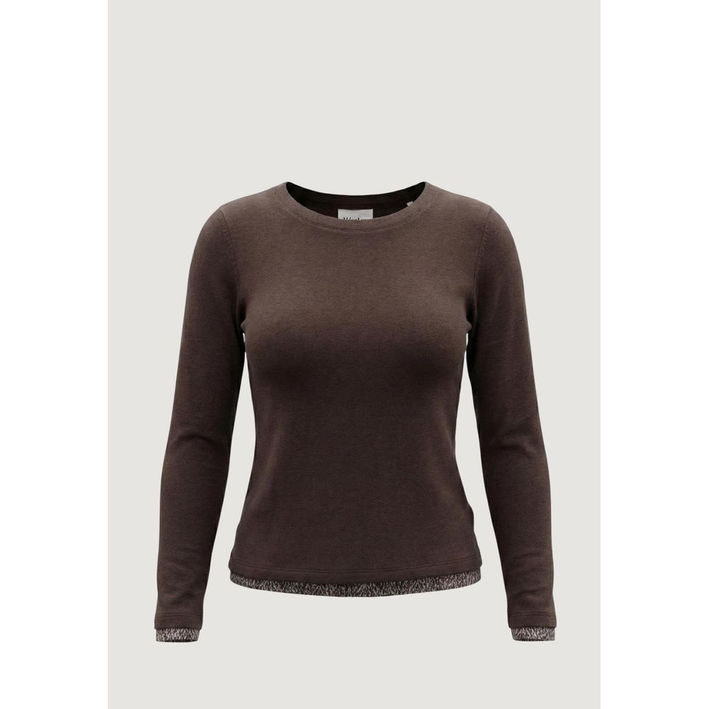 Brown Cotton Long Sleeve T-Shirt - ventzia