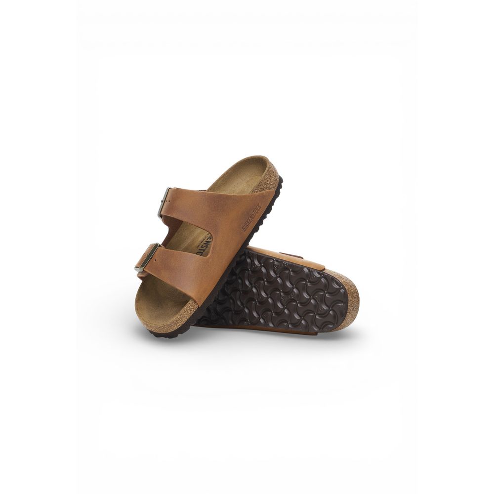 Brown Leather Flat Sandals - ventzia