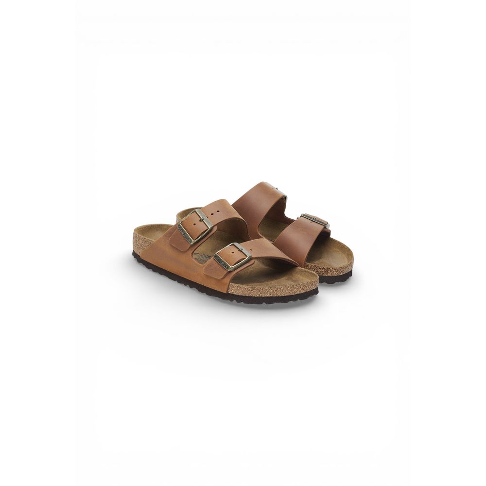 Brown Leather Flat Sandals - ventzia