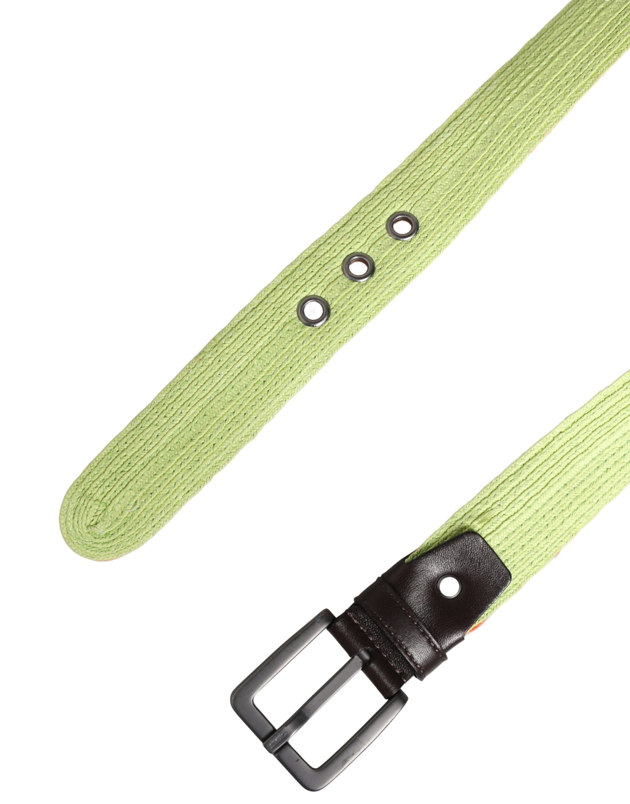 Green Orange Braided Metal Buckle Waist Cintura Belt - ventzia