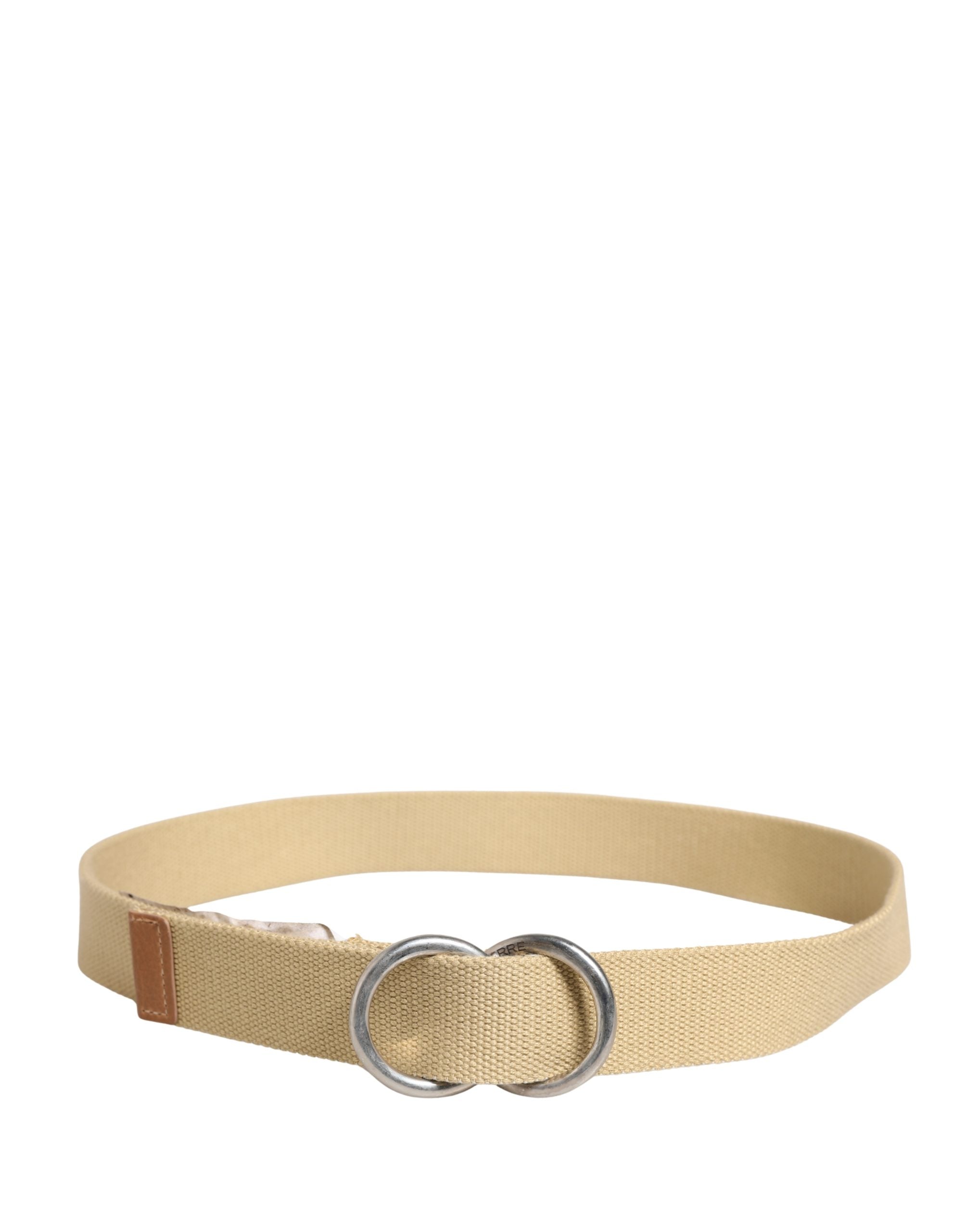 Men Beige Canvas Silver Metal Buckle Cintura Belt - ventzia