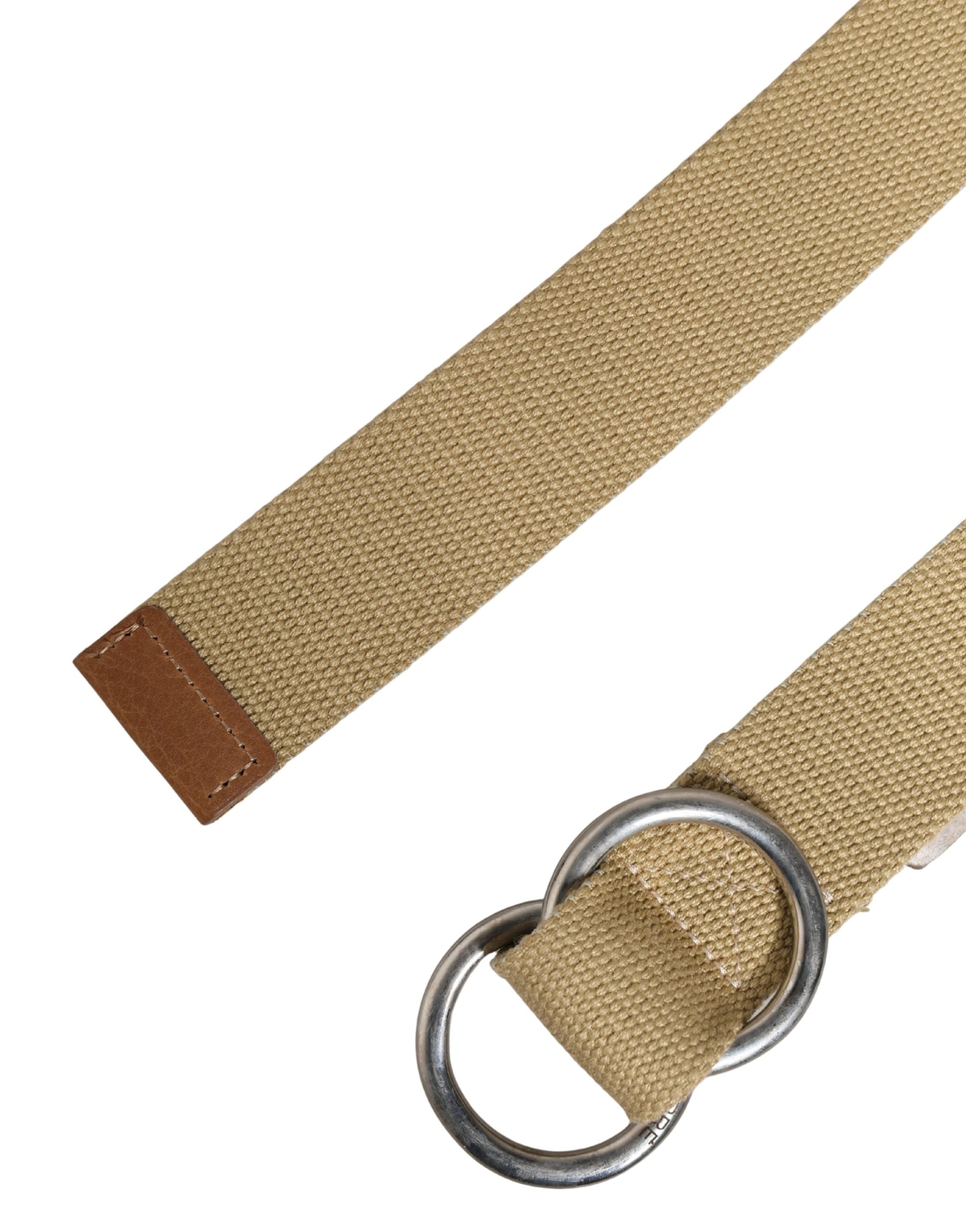 Men Beige Canvas Silver Metal Buckle Cintura Belt - ventzia