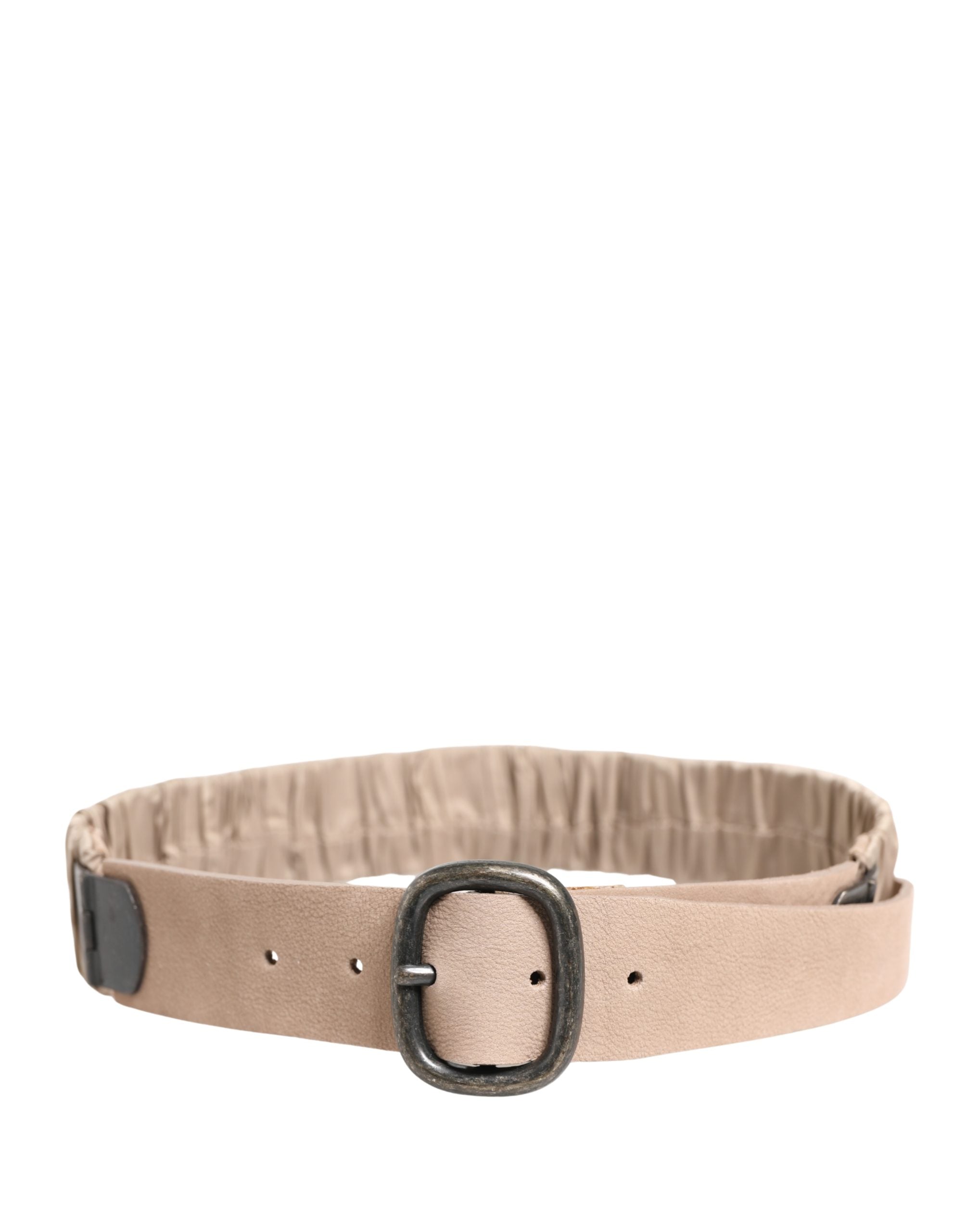 Women Beige Polyester Silver Metal Buckle Waist Belt - ventzia