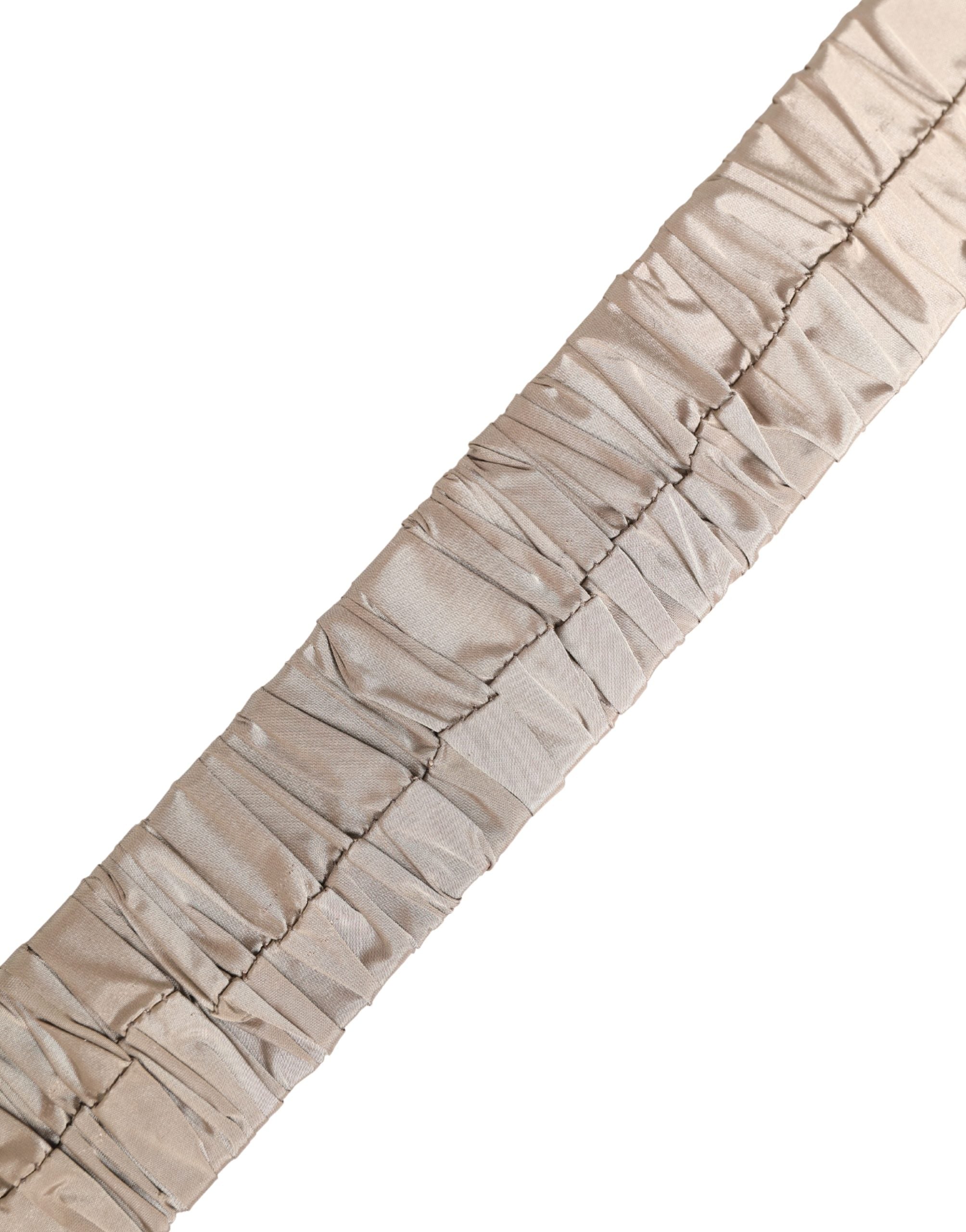 Women Beige Polyester Silver Metal Buckle Waist Belt - ventzia