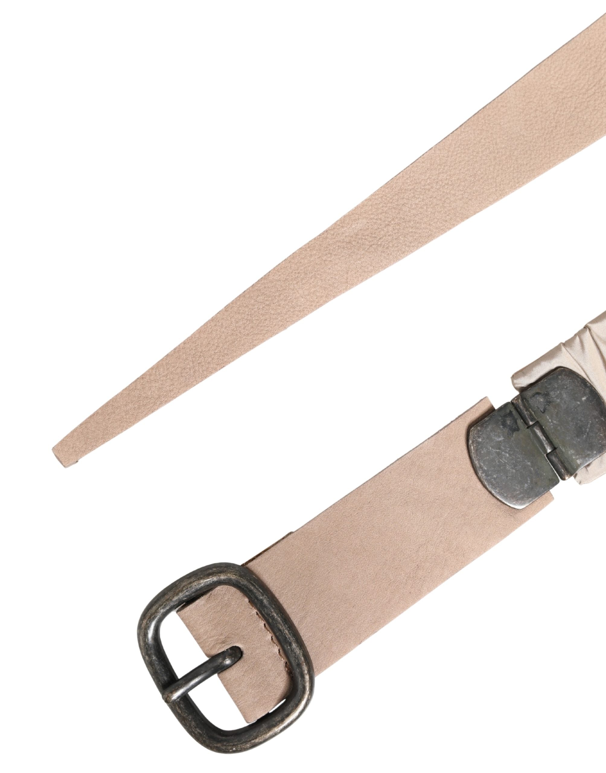 Women Beige Polyester Silver Metal Buckle Waist Belt - ventzia