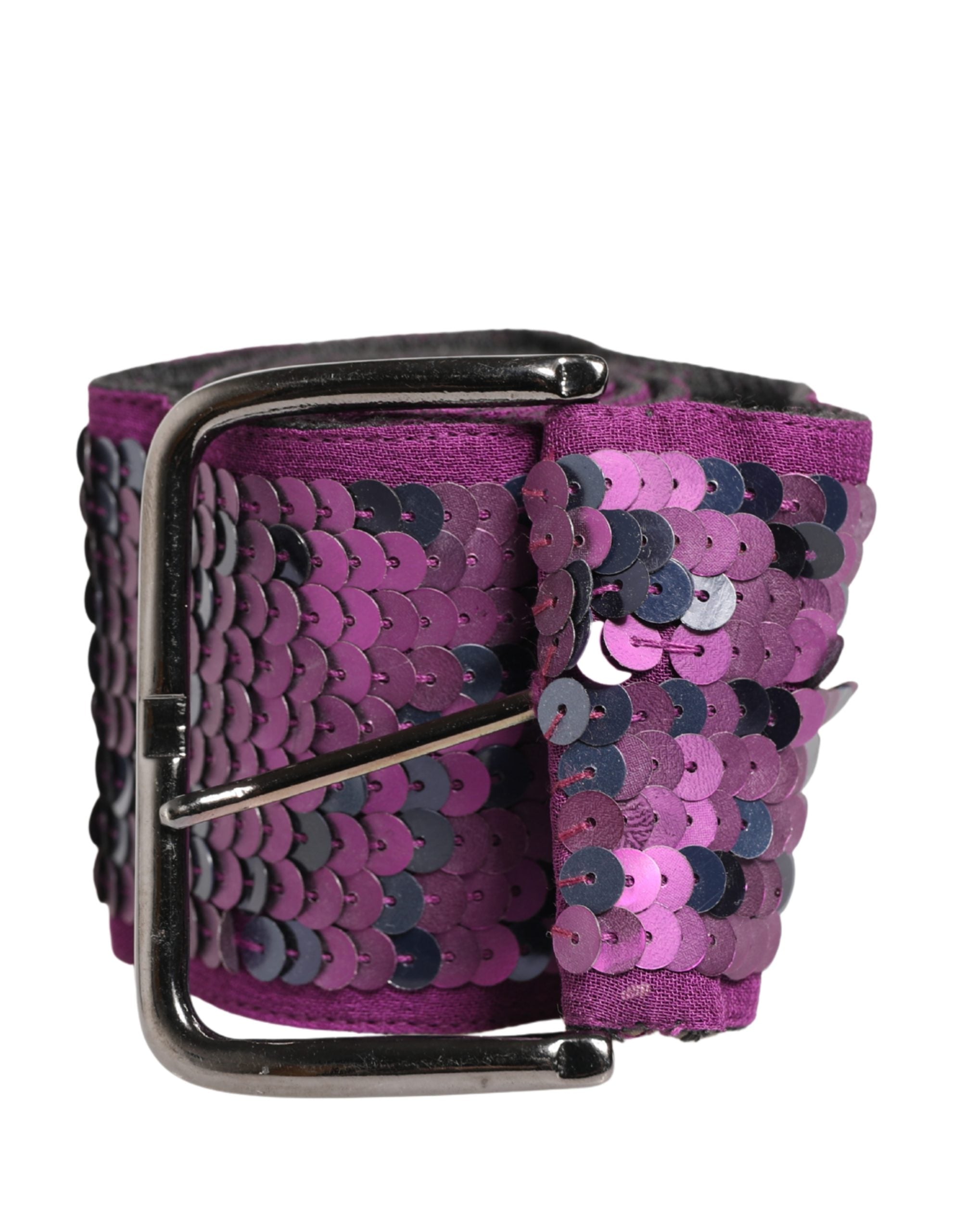 Women Purple Sequined Silver Metal Buckle Belt - ventzia