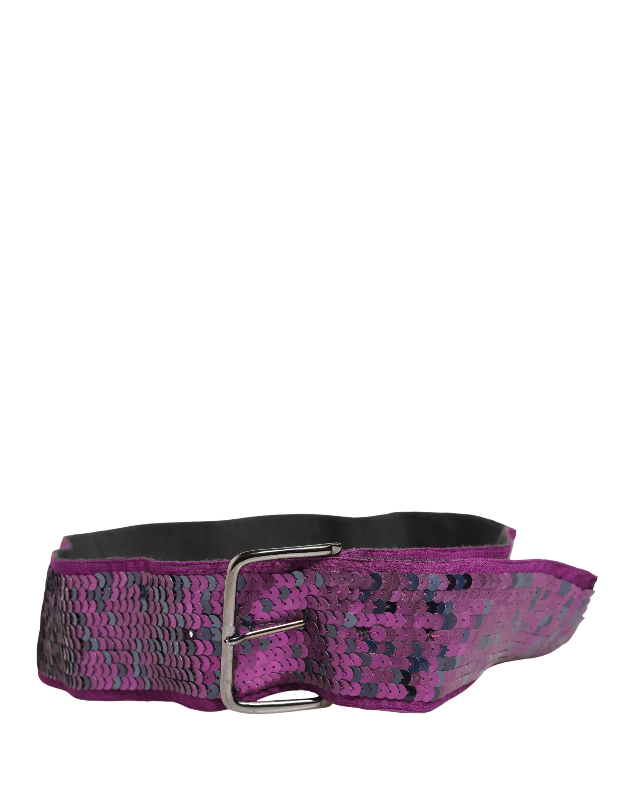 Women Purple Sequined Silver Metal Buckle Belt - ventzia