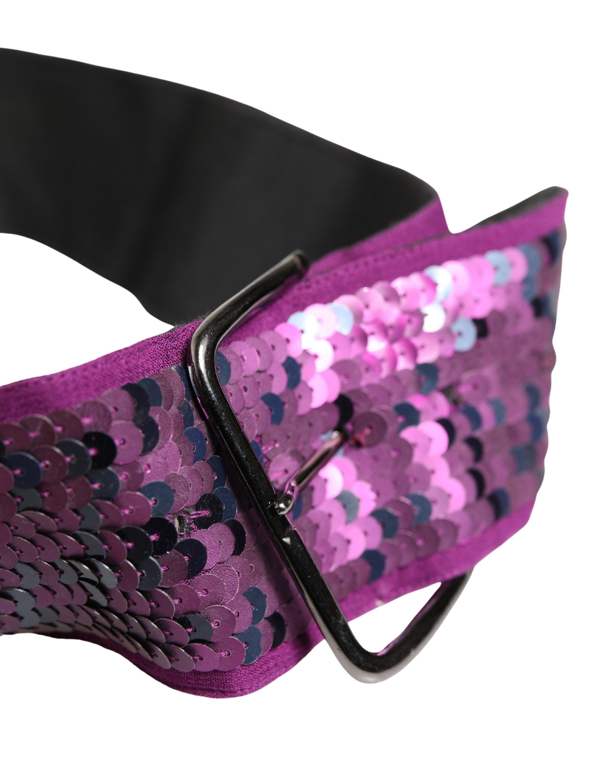 Women Purple Sequined Silver Metal Buckle Belt - ventzia