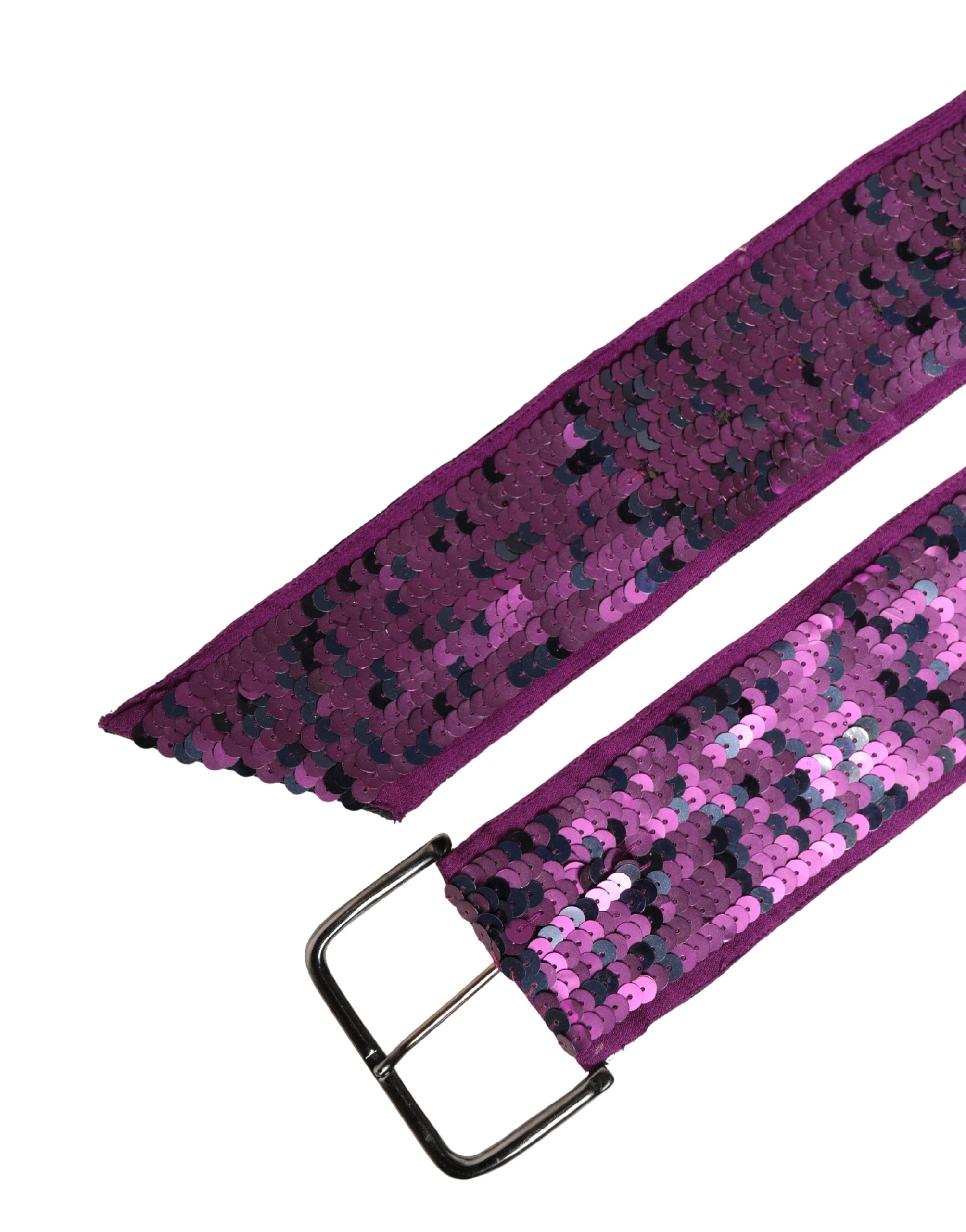 Women Purple Sequined Silver Metal Buckle Belt - ventzia