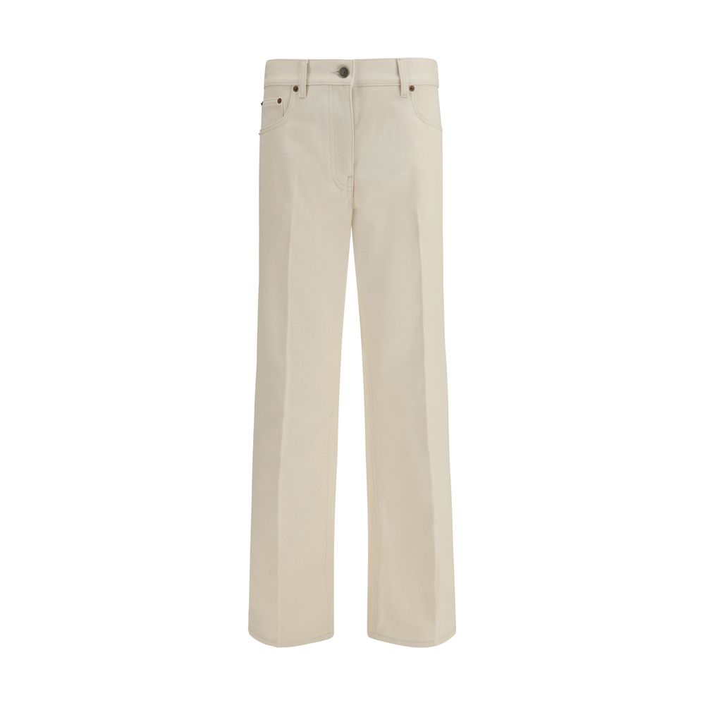 Beige Cotton Flared Jeans - ventzia