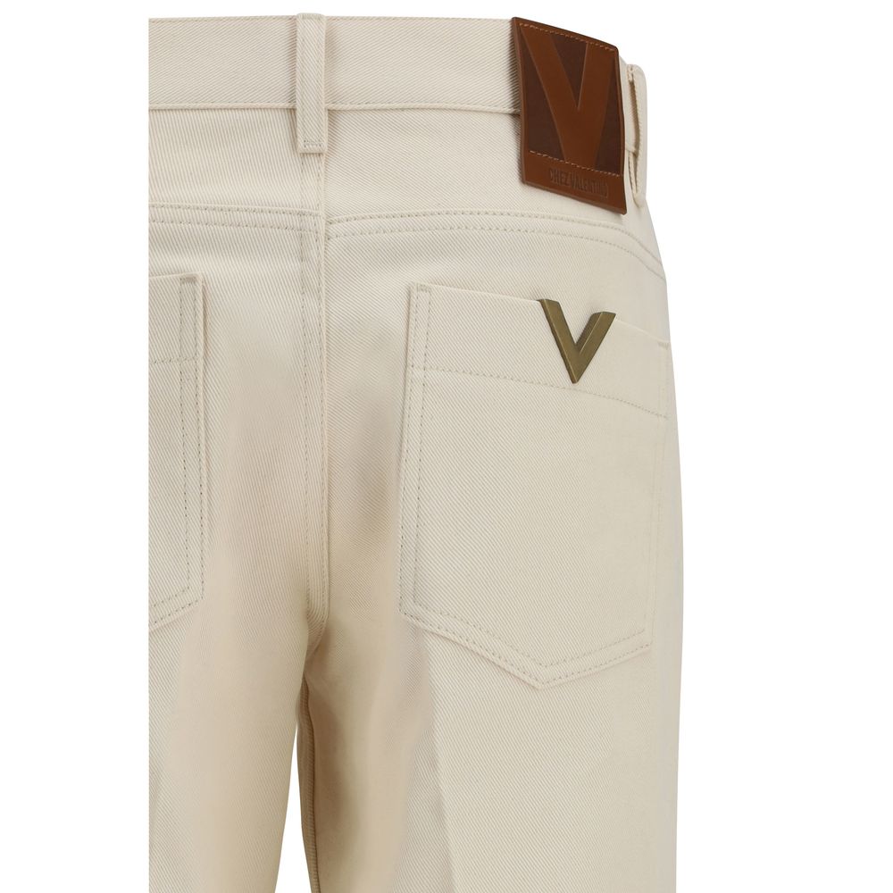 Beige Cotton Flared Jeans - ventzia