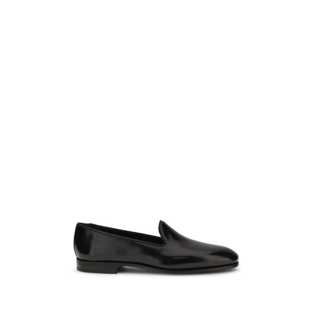 Black Calf Leather Bos Taurus Slip-On Loafers - ventzia