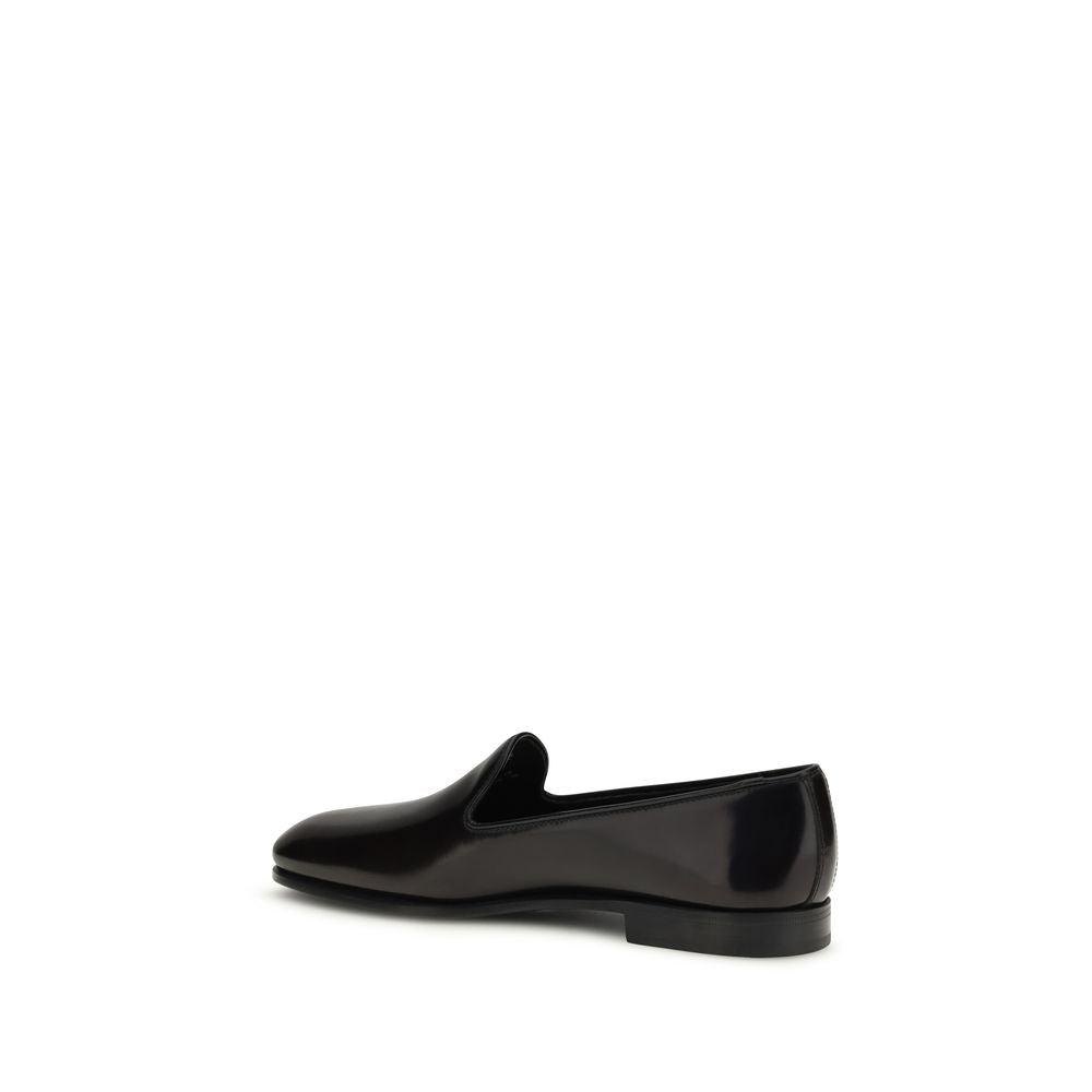 Black Calf Leather Bos Taurus Slip-On Loafers - ventzia
