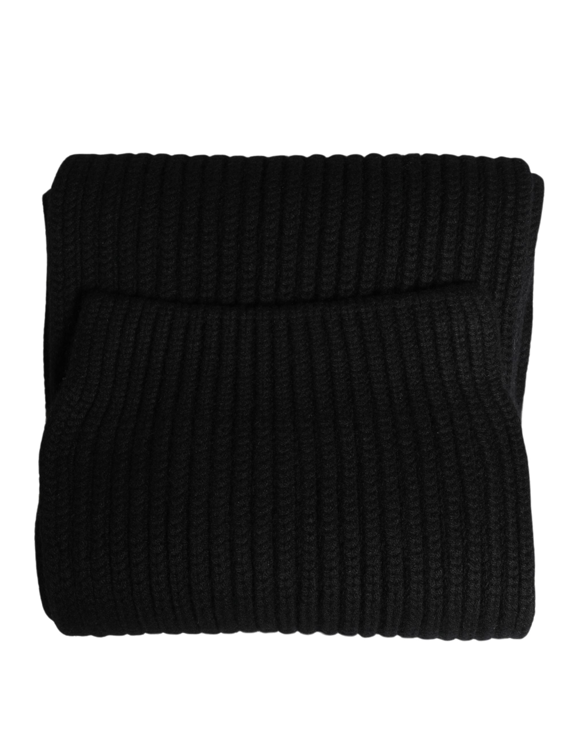 Black Cashmere Knitted Men Neck Warmer One Size Scarf - ventzia