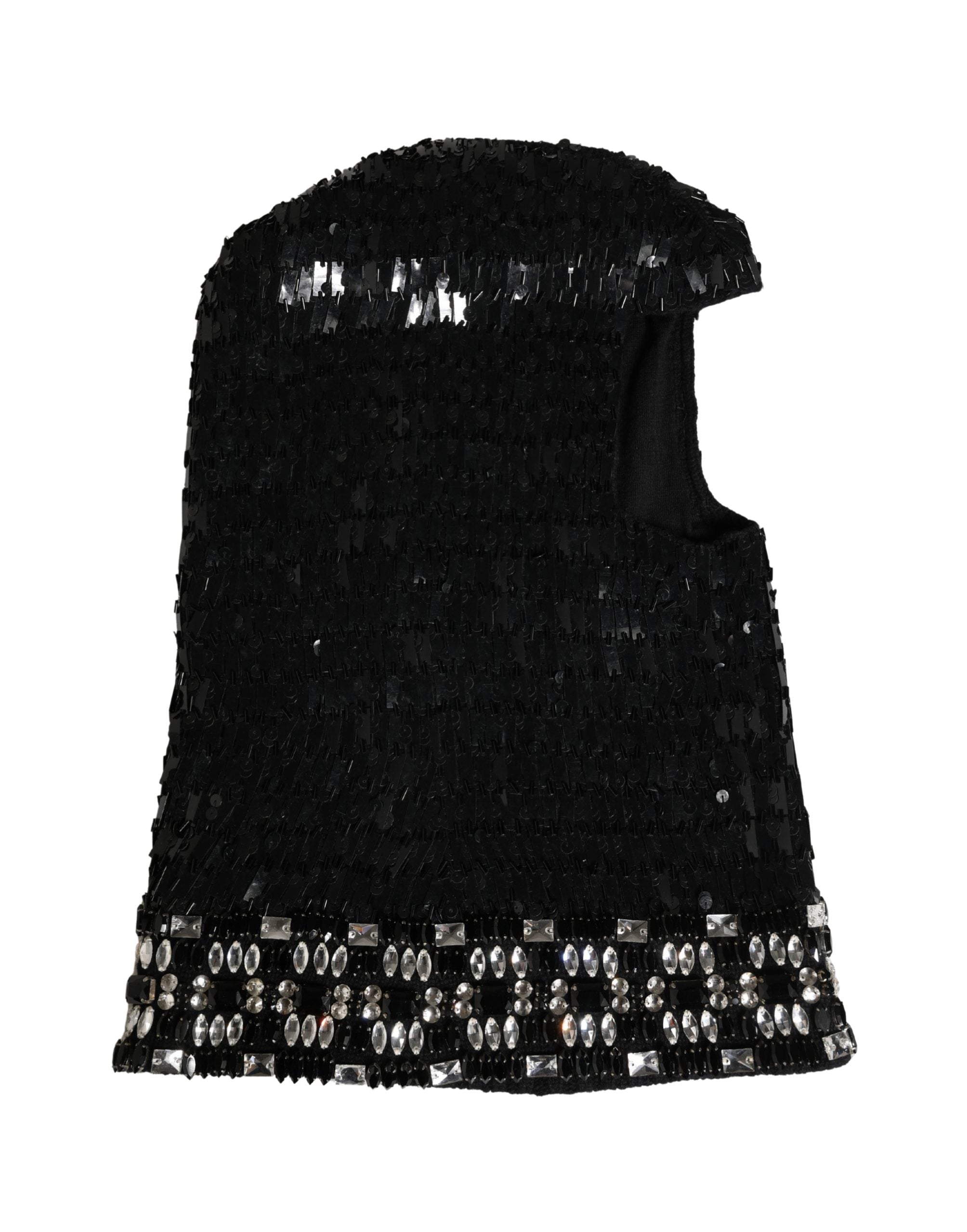Black Wool Crystal Embellished Balaclava Hat - ventzia